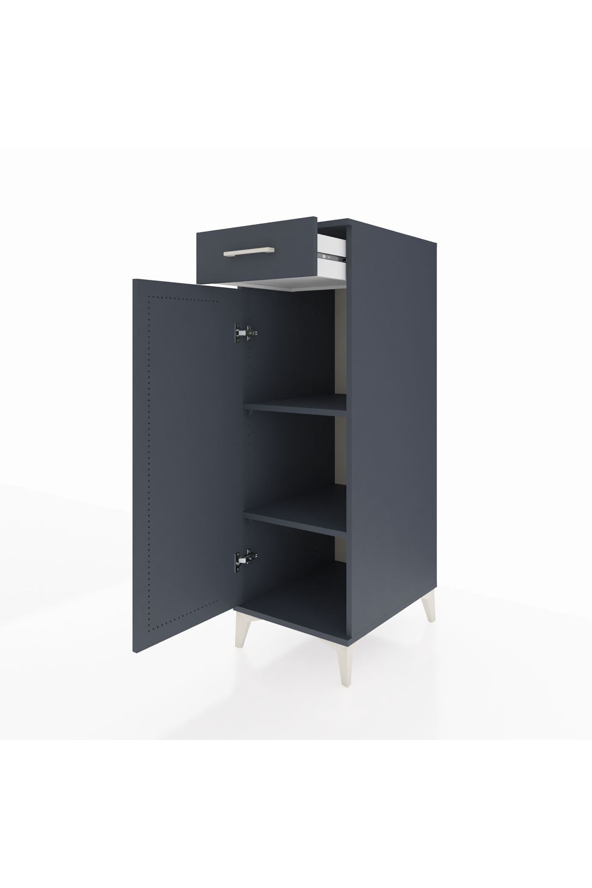 Kronos Dolap 2 Raflı Tek Çekmeceli Tek Kapaklı 44x59x134 Antrasit-Antrasit