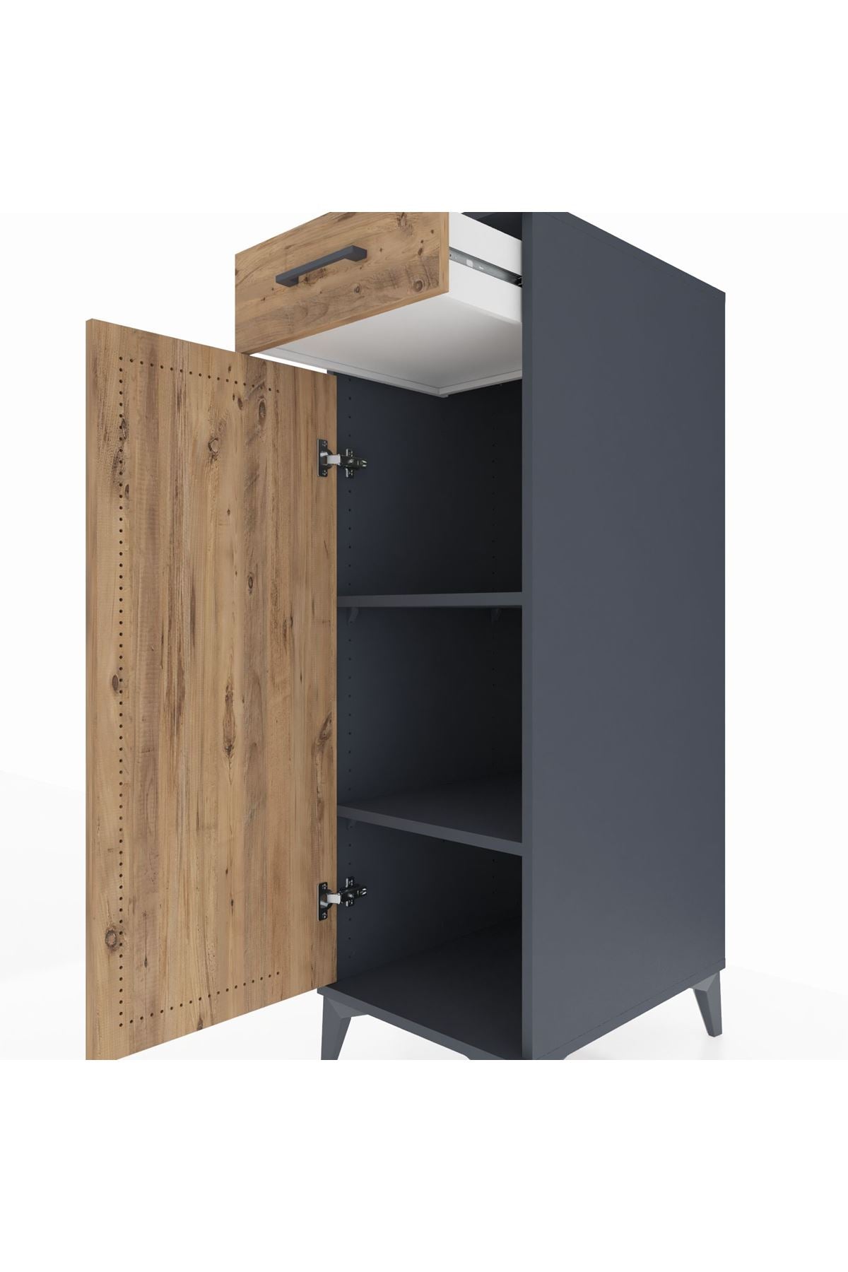 Kronos Dolap 2 Raflı Tek Çekmeceli Tek Kapaklı 44x59x134 Antrasit-Çam