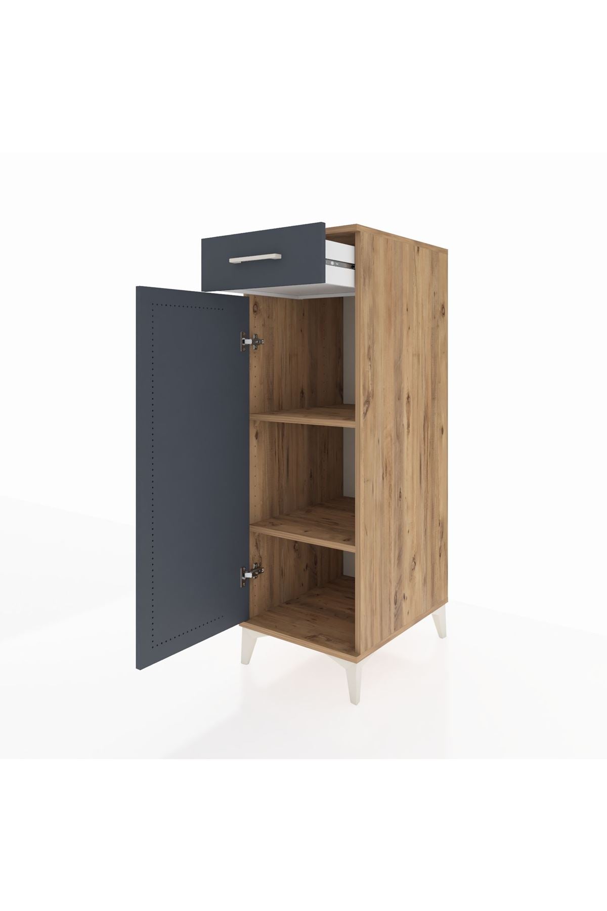 Kronos Dolap 2 Raflı Tek Çekmeceli Tek Kapaklı 44x59x134 Çam-Antrasit