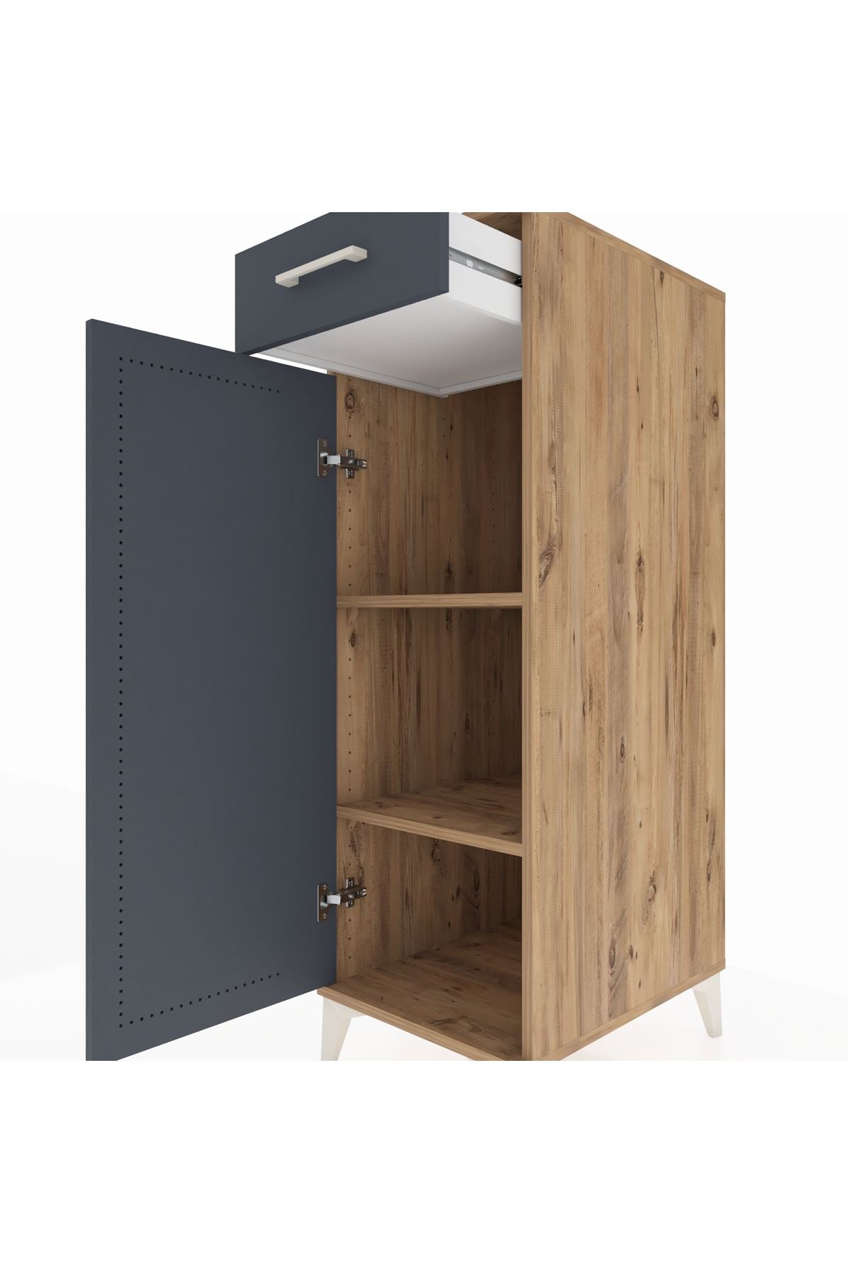 Kronos Dolap 2 Raflı Tek Çekmeceli Tek Kapaklı 44x59x134 Çam-Antrasit