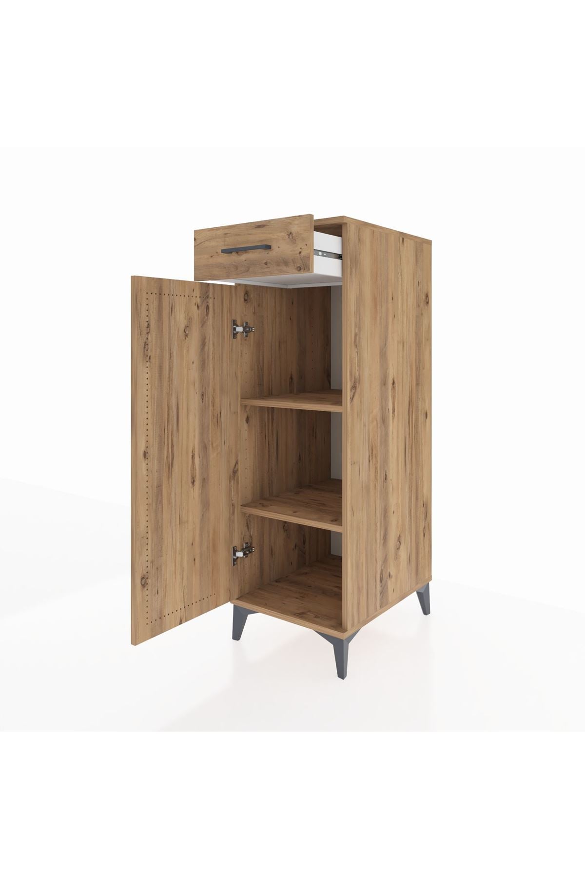 Kronos Dolap 2 Raflı Tek Çekmeceli Tek Kapaklı 44x59x134 Çam-Çam