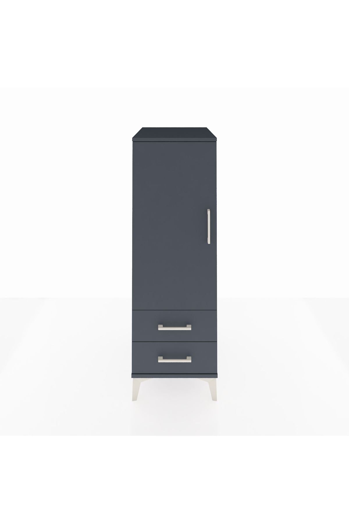 Kronos Dolap 3 Raflı 2 Çekmeceli Tek Kapaklı 44x59x134 Antrasit-Antrasit