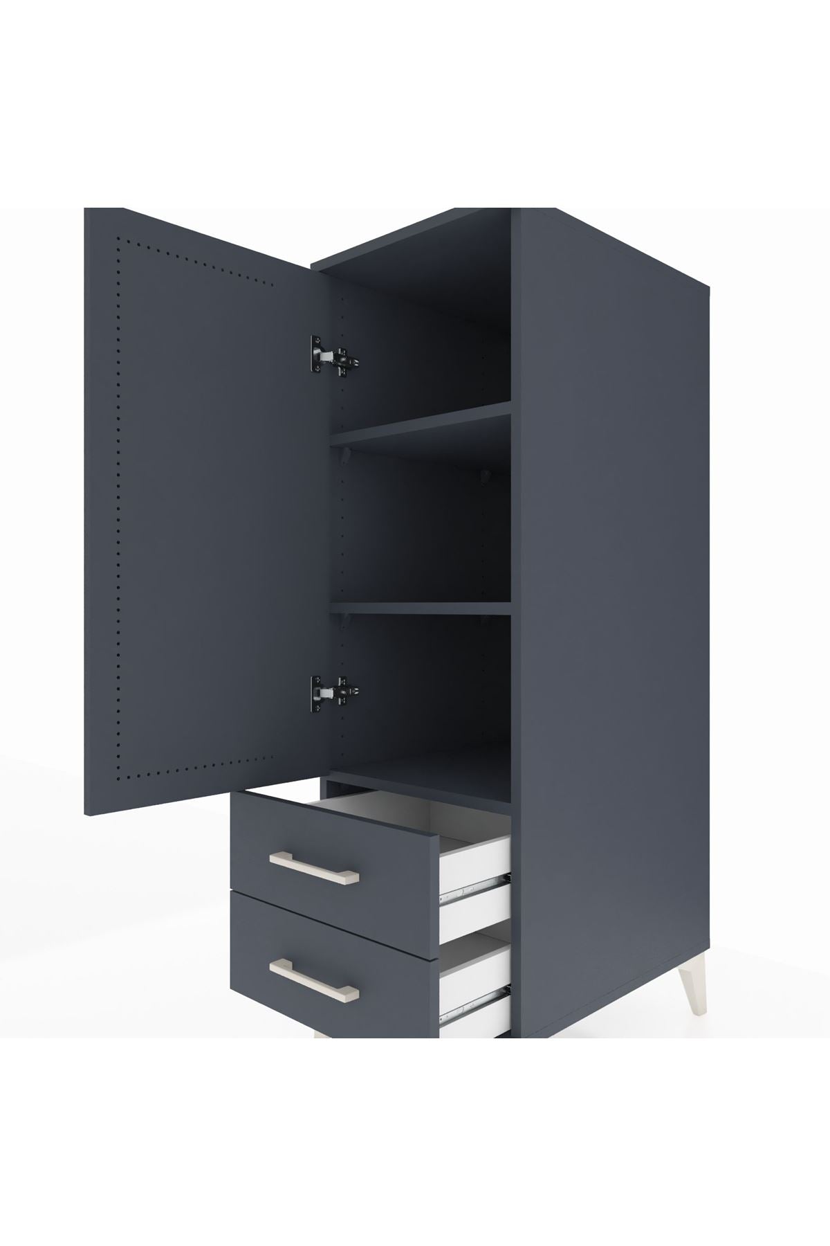 Kronos Dolap 3 Raflı 2 Çekmeceli Tek Kapaklı 44x59x134 Antrasit-Antrasit