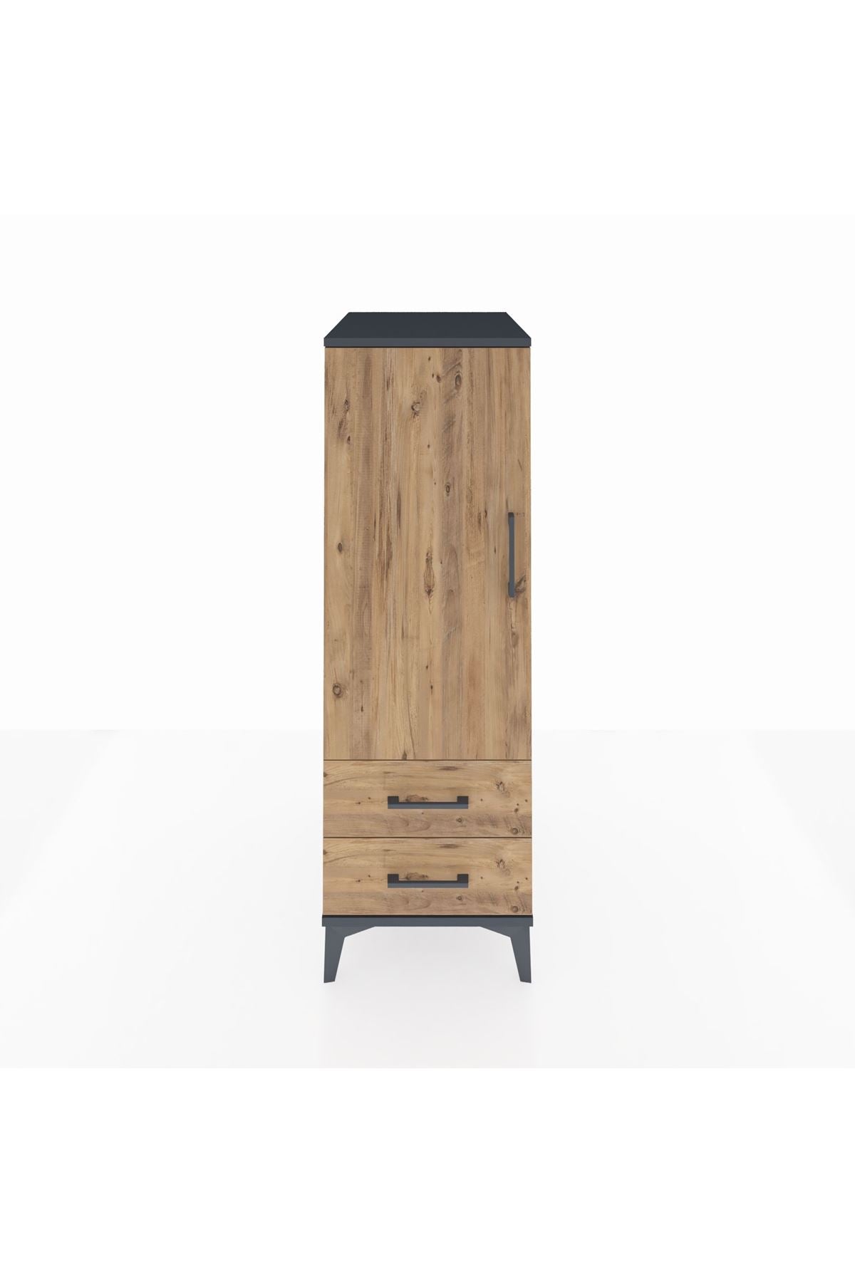 Kronos Dolap 3 Raflı 2 Çekmeceli Tek Kapaklı 44x59x134 Antrasit-Çam