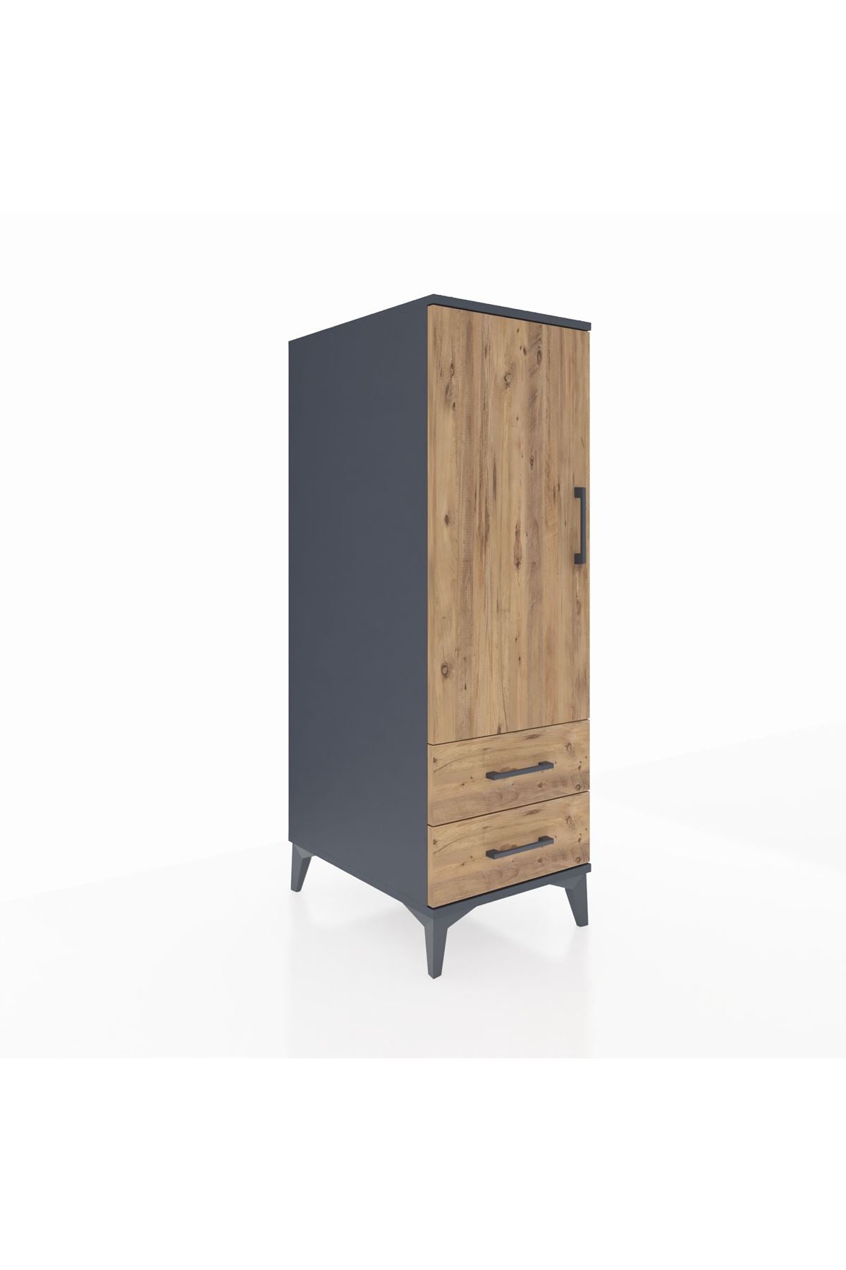 Kronos Dolap 3 Raflı 2 Çekmeceli Tek Kapaklı 44x59x134 Antrasit-Çam