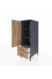 Kronos Dolap 3 Raflı 2 Çekmeceli Tek Kapaklı 44x59x134 Antrasit-Çam