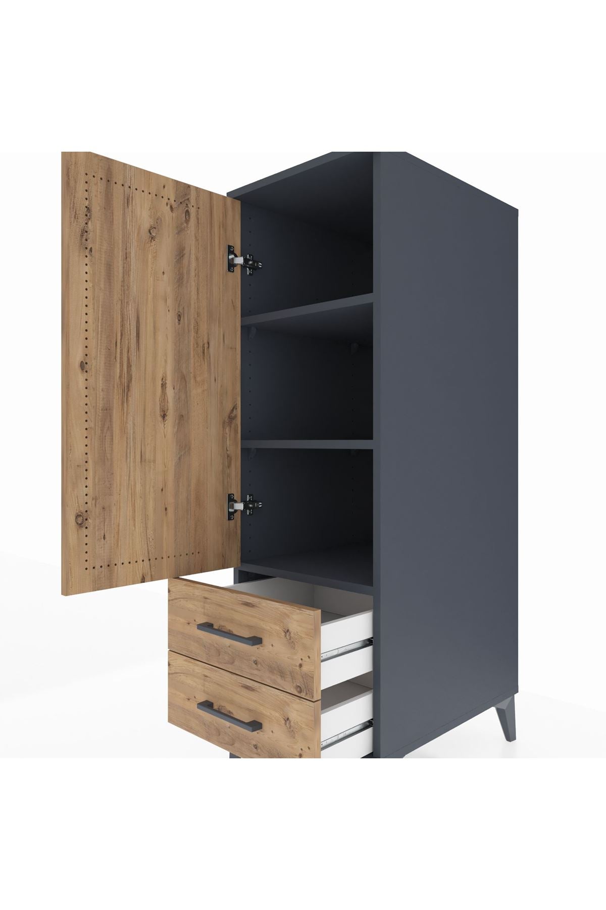 Kronos Dolap 3 Raflı 2 Çekmeceli Tek Kapaklı 44x59x134 Antrasit-Çam