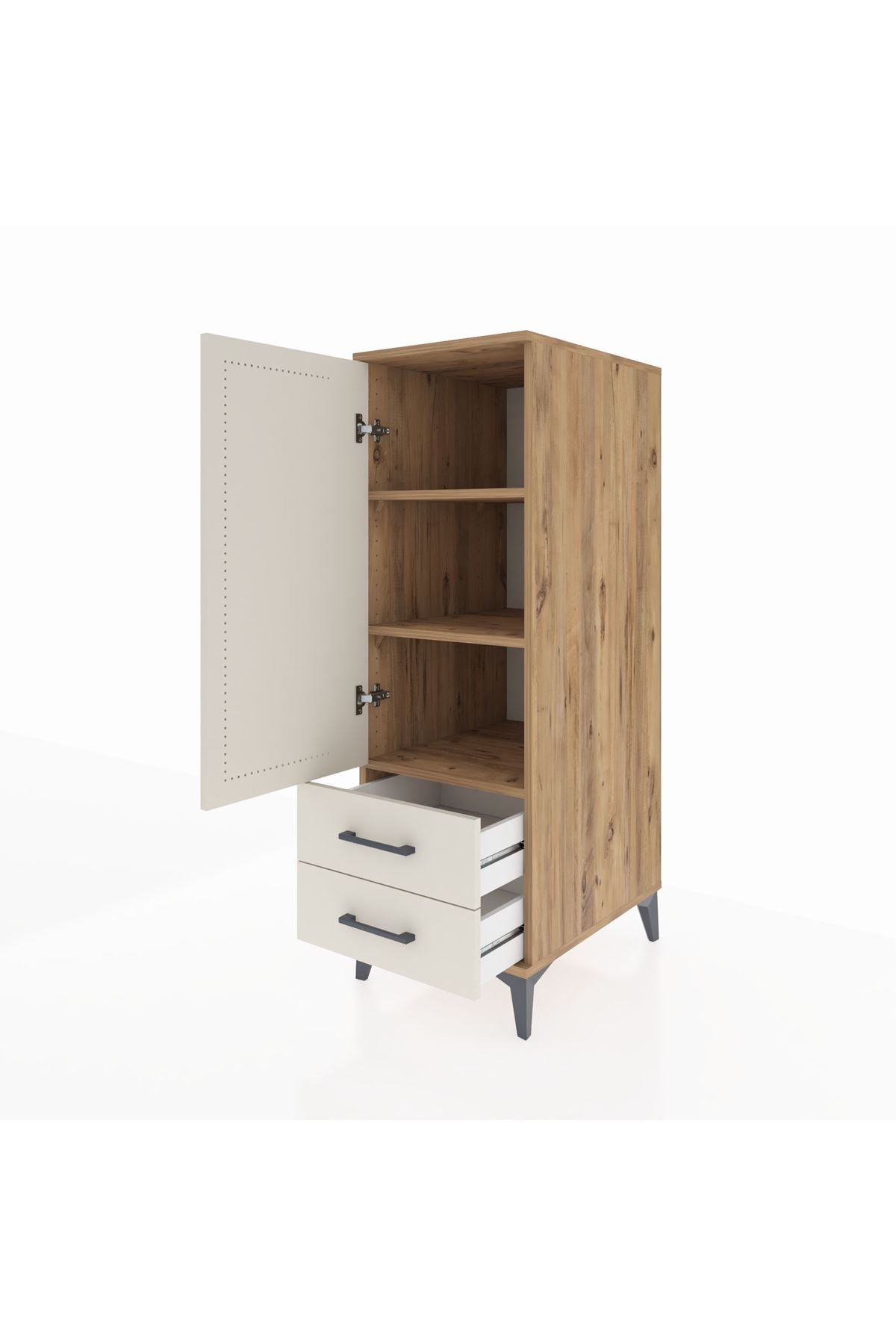 Kronos Dolap 3 Raflı 2 Çekmeceli Tek Kapaklı 44x59x134 Çam-Aytaşı