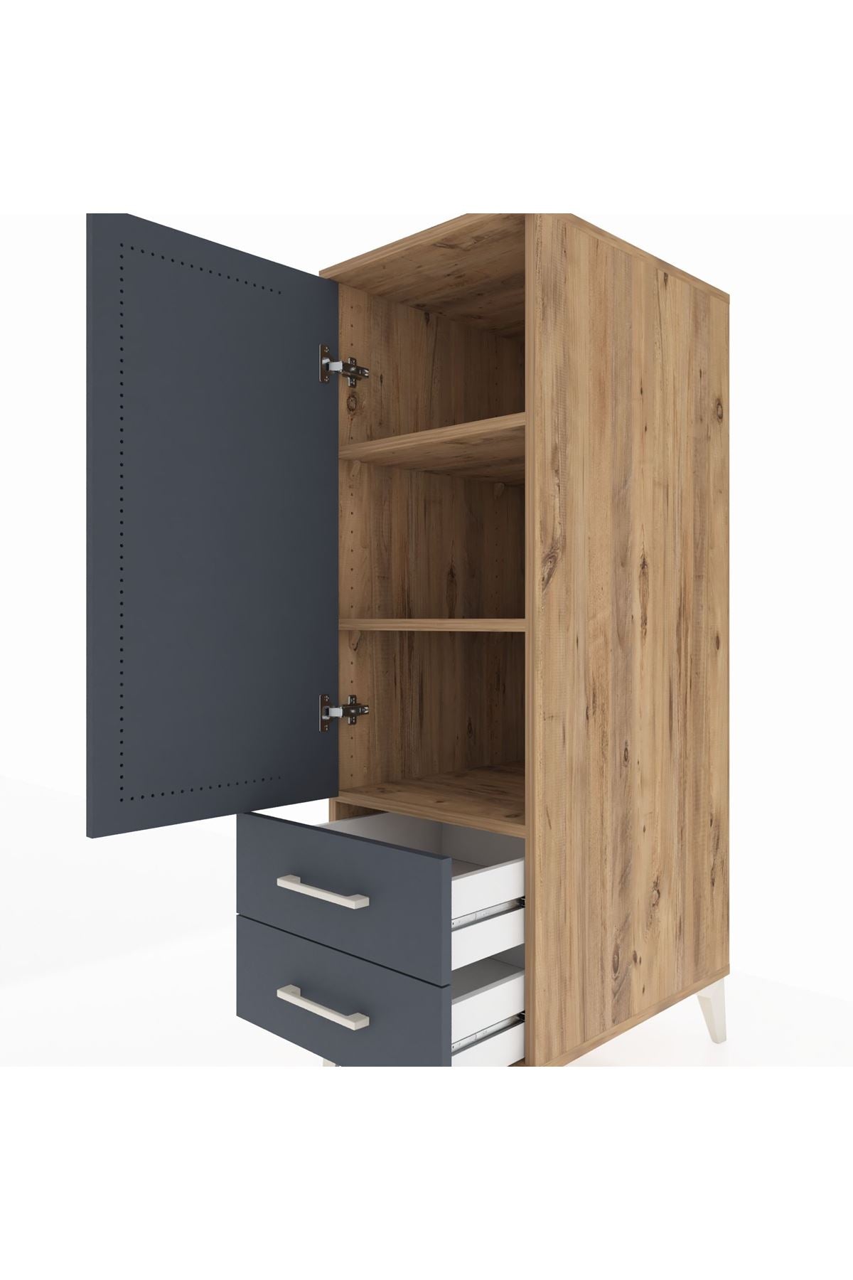 Kronos Dolap 3 Raflı 2 Çekmeceli Tek Kapaklı 44x59x134 Çam-Antrasit