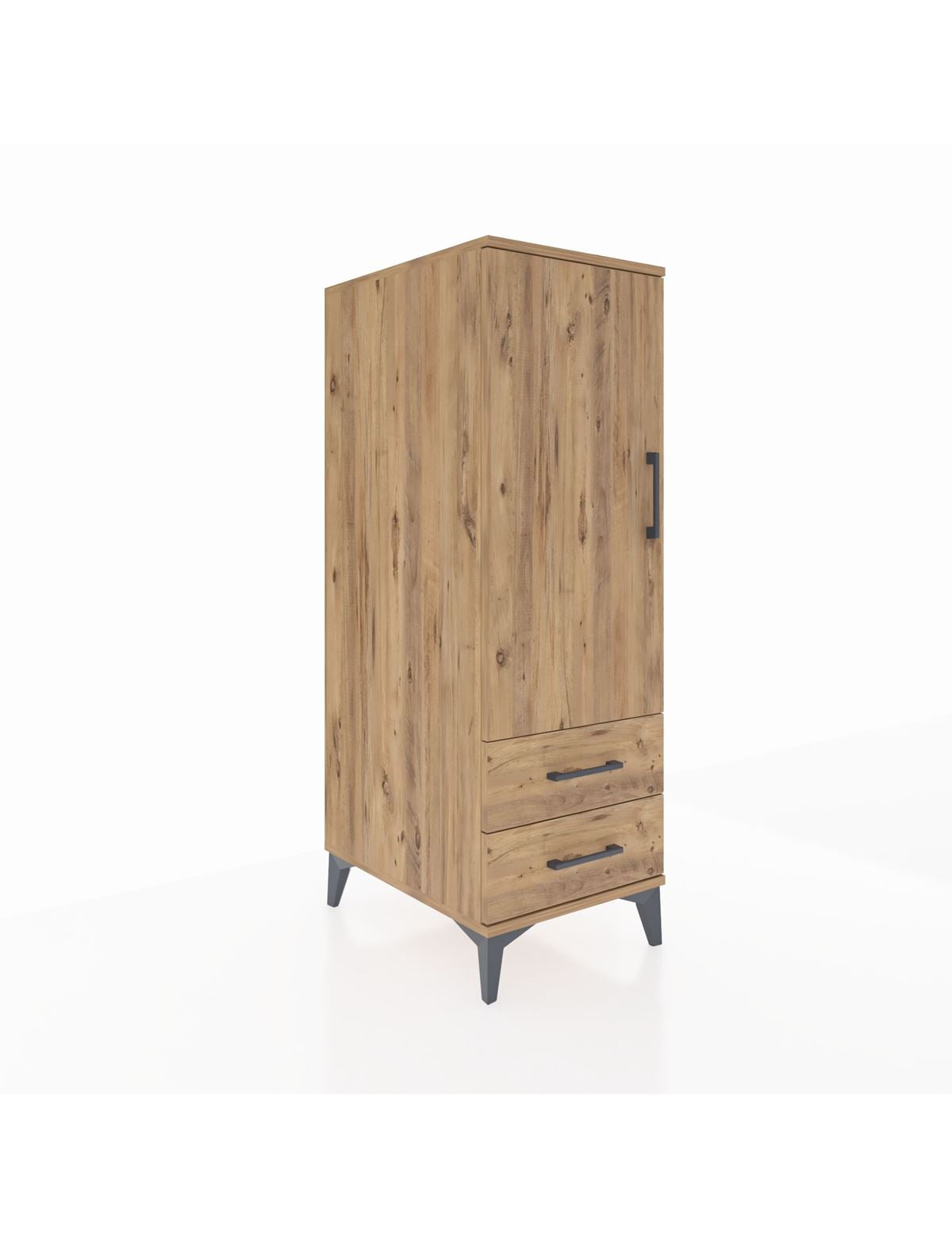 Kronos Dolap 3 Raflı 2 Çekmeceli Tek Kapaklı 44x59x134 Çam-Çam