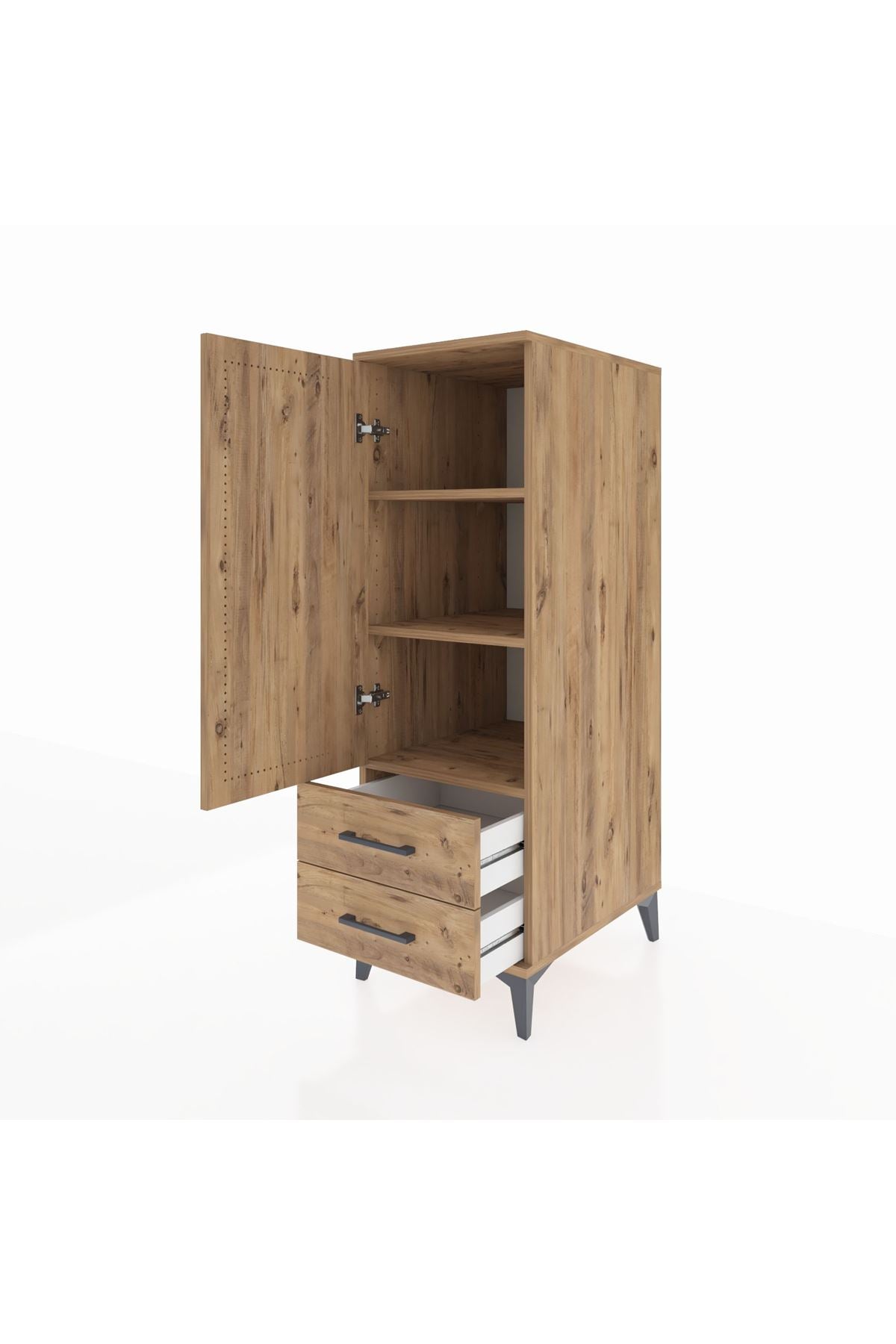 Kronos Dolap 3 Raflı 2 Çekmeceli Tek Kapaklı 44x59x134 Çam-Çam