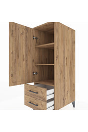 Kronos Dolap 3 Raflı 2 Çekmeceli Tek Kapaklı 44x59x134 Çam-Çam
