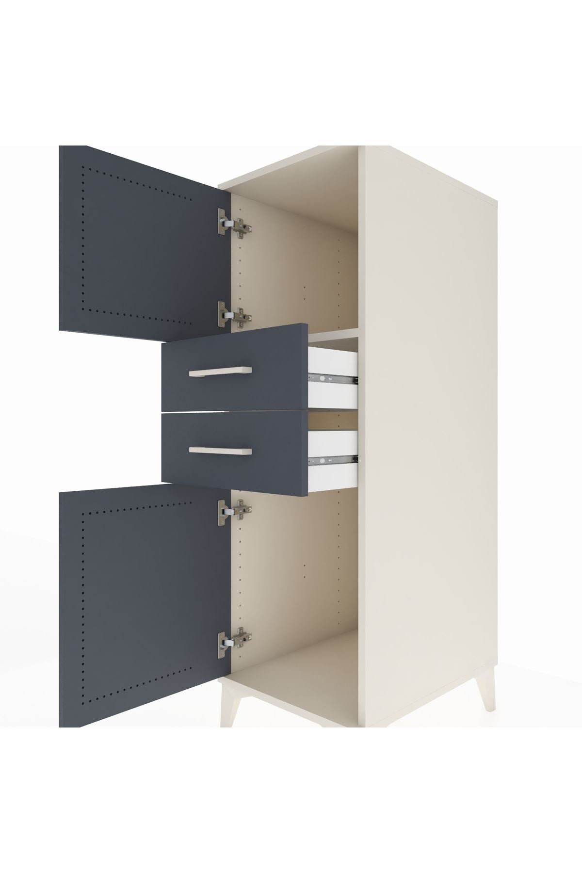 Kronos Dolap Tek Raflı 2 Çekmeceli 2 Kapaklı 44x59x134 Aytaşı-Antrasit