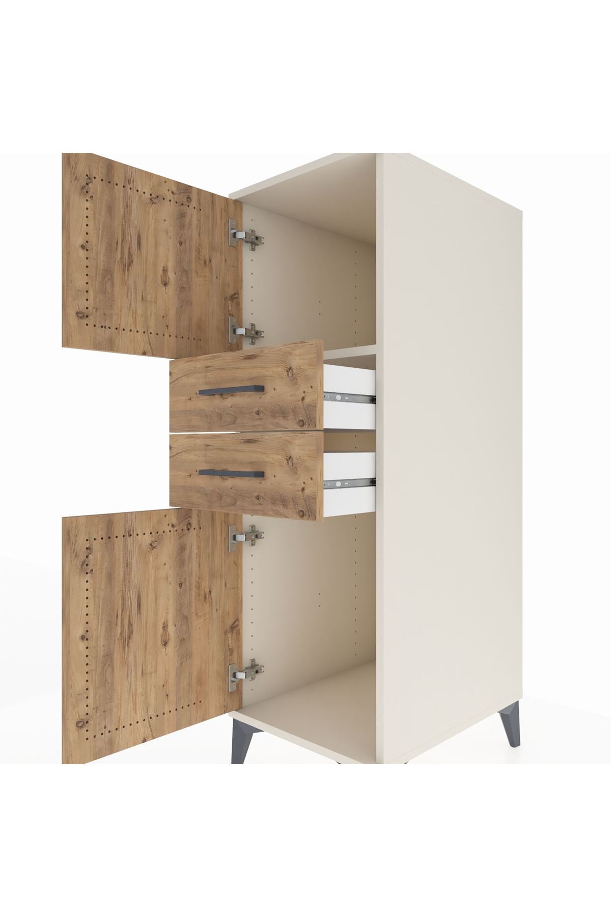 Kronos Dolap Tek Raflı 2 Çekmeceli 2 Kapaklı 44x59x134 Aytaşı-Çam