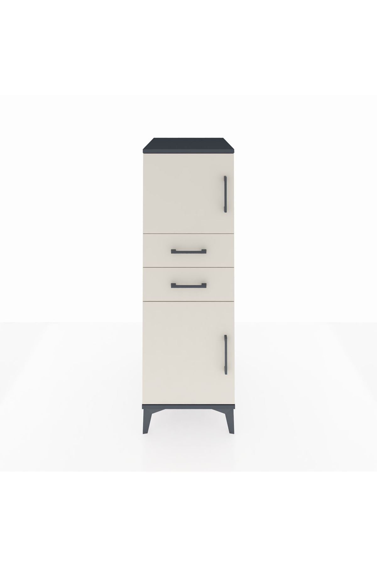 Kronos Dolap Tek Raflı 2 Çekmeceli 2 Kapaklı 44x59x134 Antrasit-Aytaşı