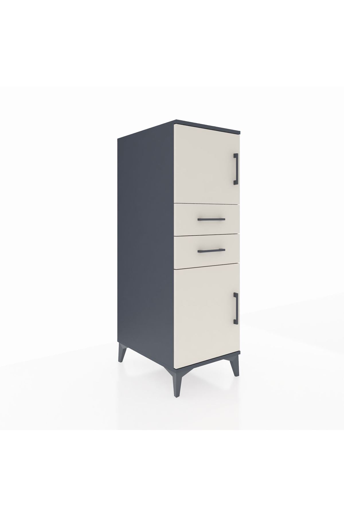 Kronos Dolap Tek Raflı 2 Çekmeceli 2 Kapaklı 44x59x134 Antrasit-Aytaşı