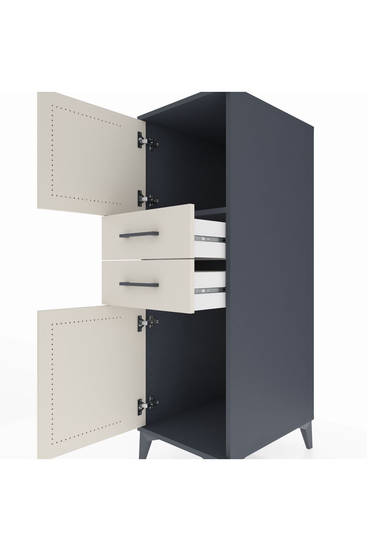 Kronos Dolap Tek Raflı 2 Çekmeceli 2 Kapaklı 44x59x134 Antrasit-Aytaşı