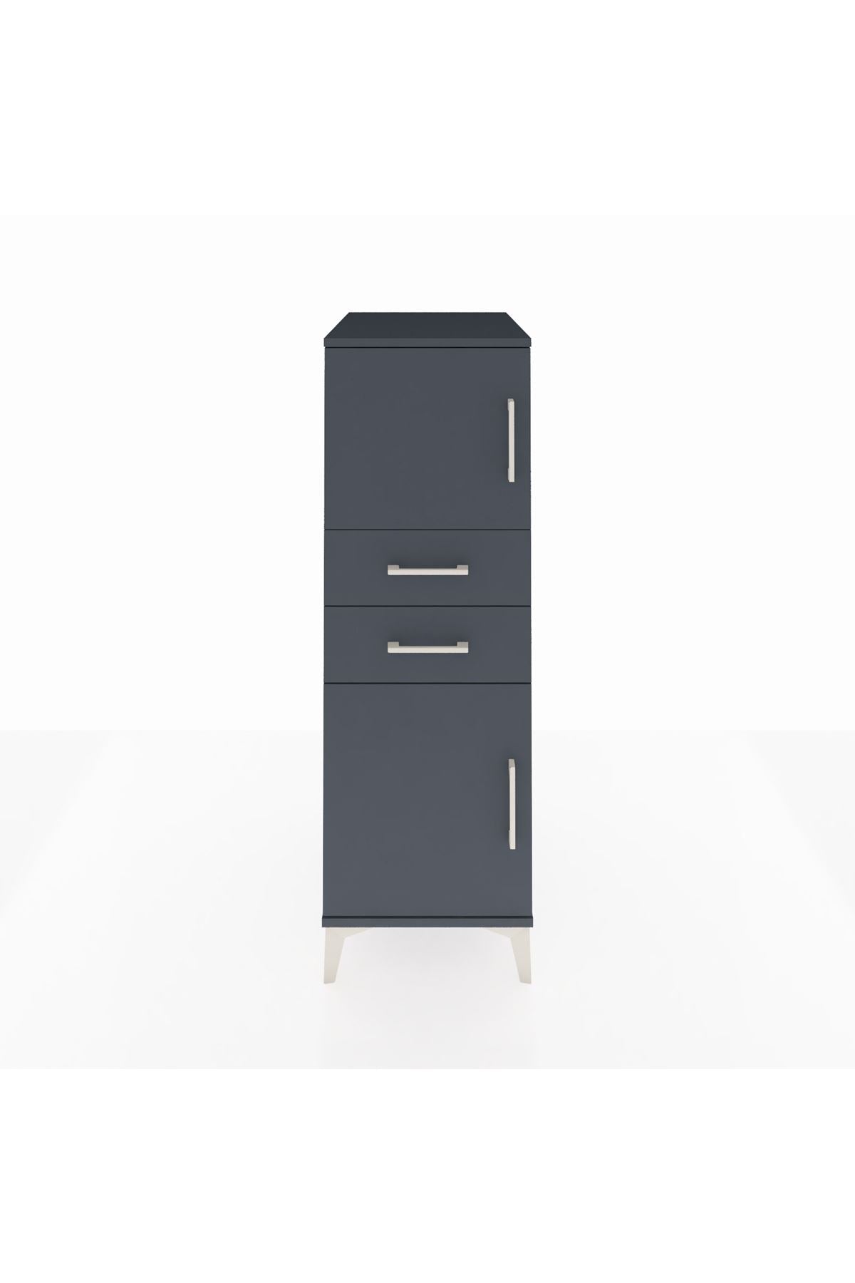 Kronos Dolap Tek Raflı 2 Çekmeceli 2 Kapaklı 44x59x134 Antrasit-Antrasit