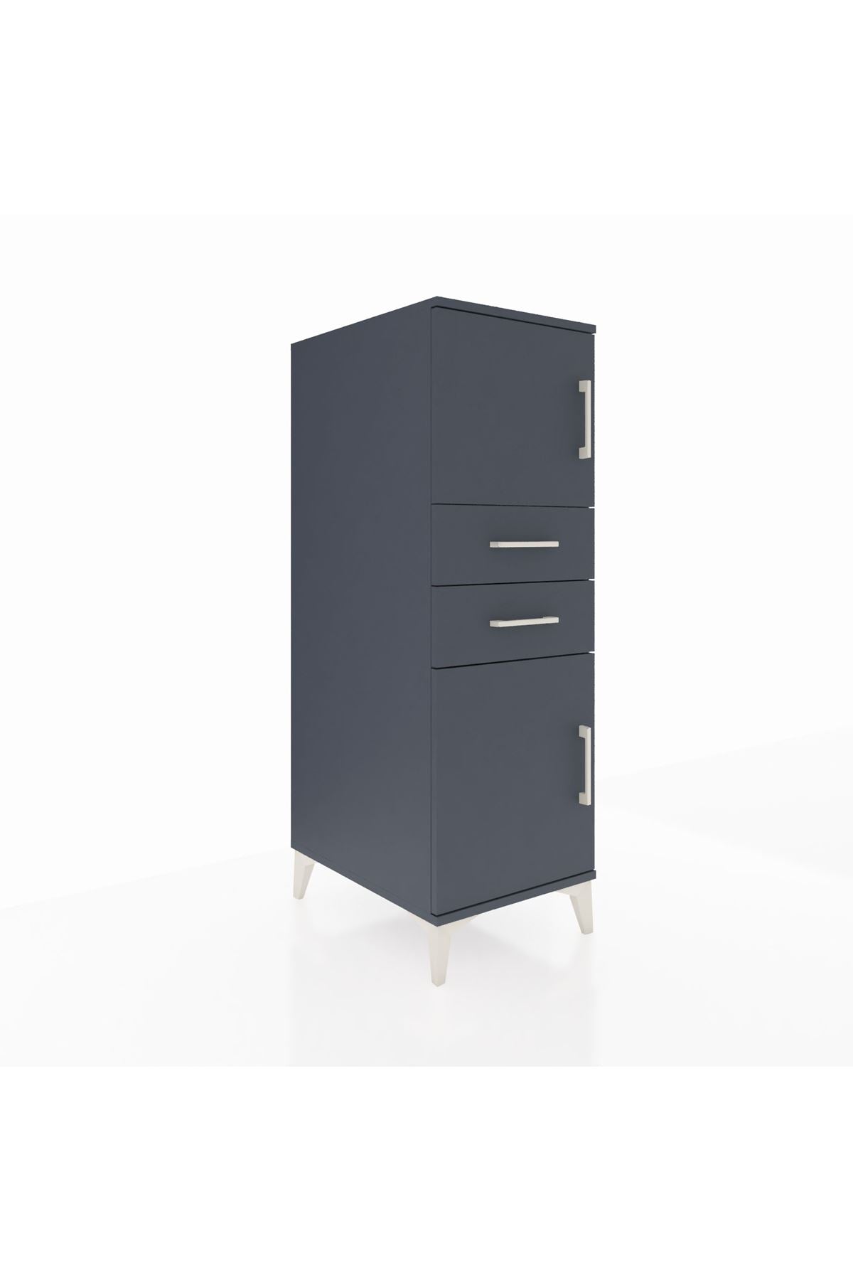 Kronos Dolap Tek Raflı 2 Çekmeceli 2 Kapaklı 44x59x134 Antrasit-Antrasit