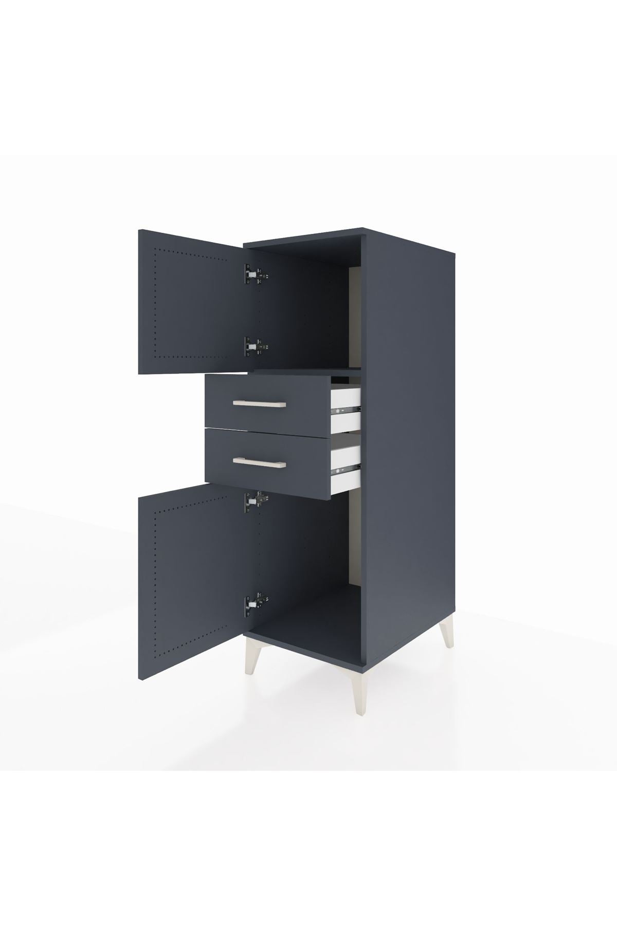 Kronos Dolap Tek Raflı 2 Çekmeceli 2 Kapaklı 44x59x134 Antrasit-Antrasit