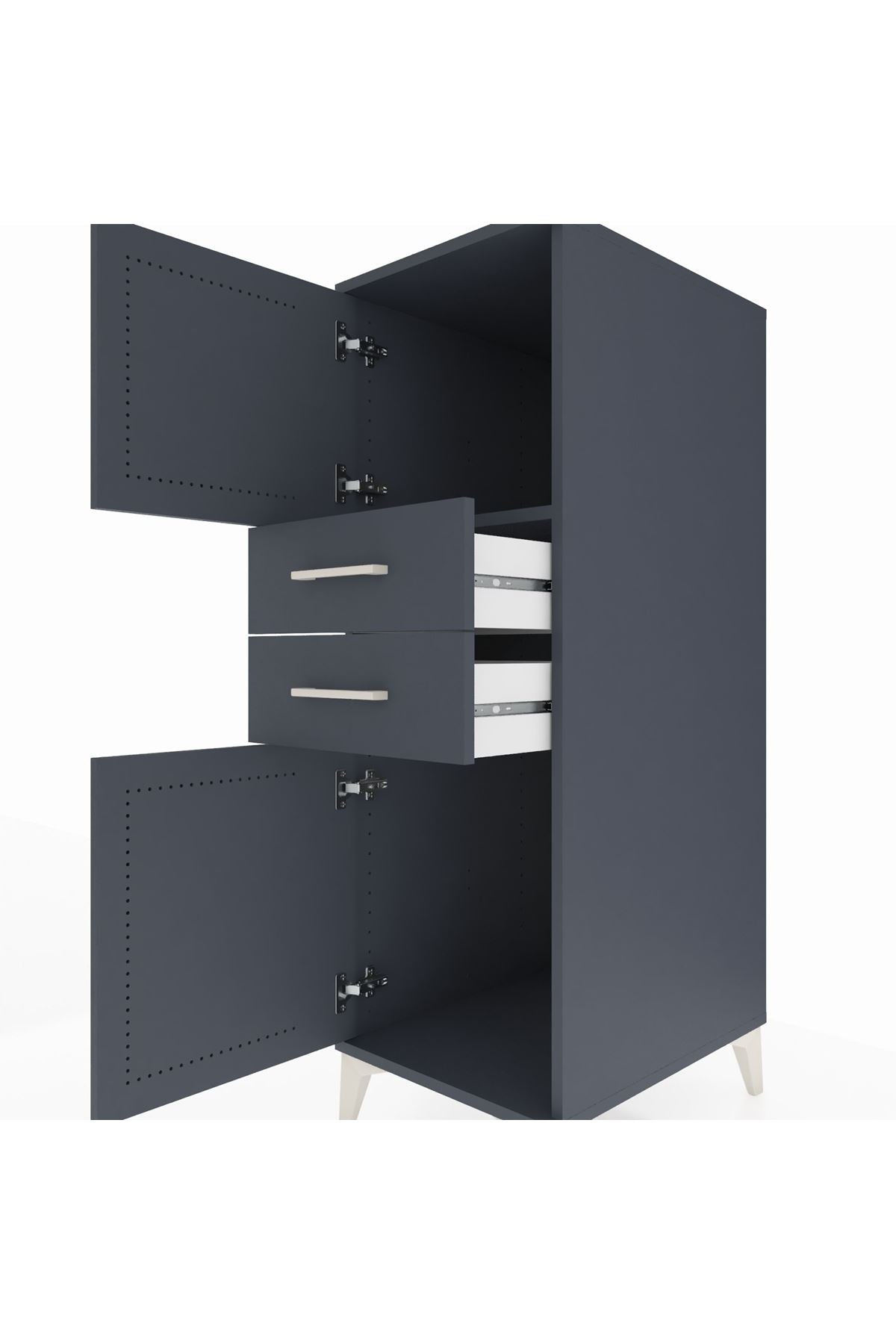 Kronos Dolap Tek Raflı 2 Çekmeceli 2 Kapaklı 44x59x134 Antrasit-Antrasit