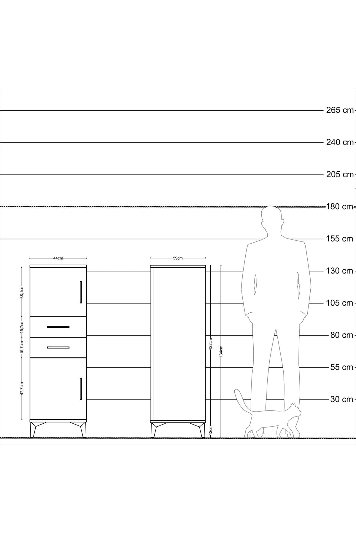 Kronos Dolap Tek Raflı 2 Çekmeceli 2 Kapaklı 44x59x134 Antrasit-Antrasit