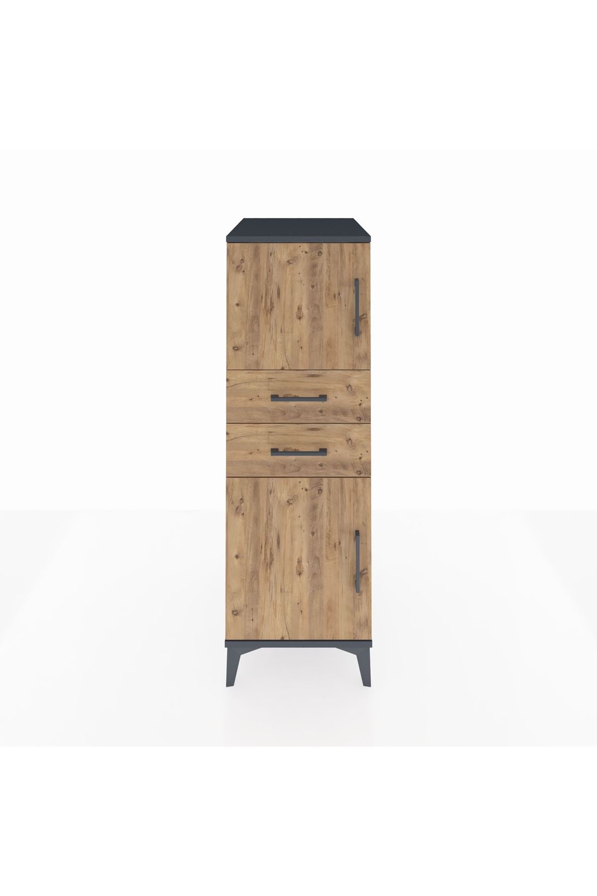 Kronos Dolap Tek Raflı 2 Çekmeceli 2 Kapaklı 44x59x134 Antrasit-Çam