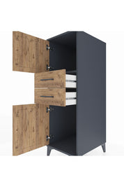 Kronos Dolap Tek Raflı 2 Çekmeceli 2 Kapaklı 44x59x134 Antrasit-Çam