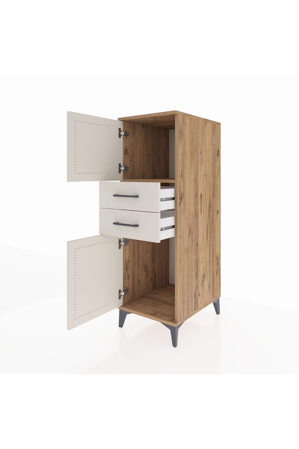 Kronos Dolap Tek Raflı 2 Çekmeceli 2 Kapaklı 44x59x134 Çam-Aytaşı