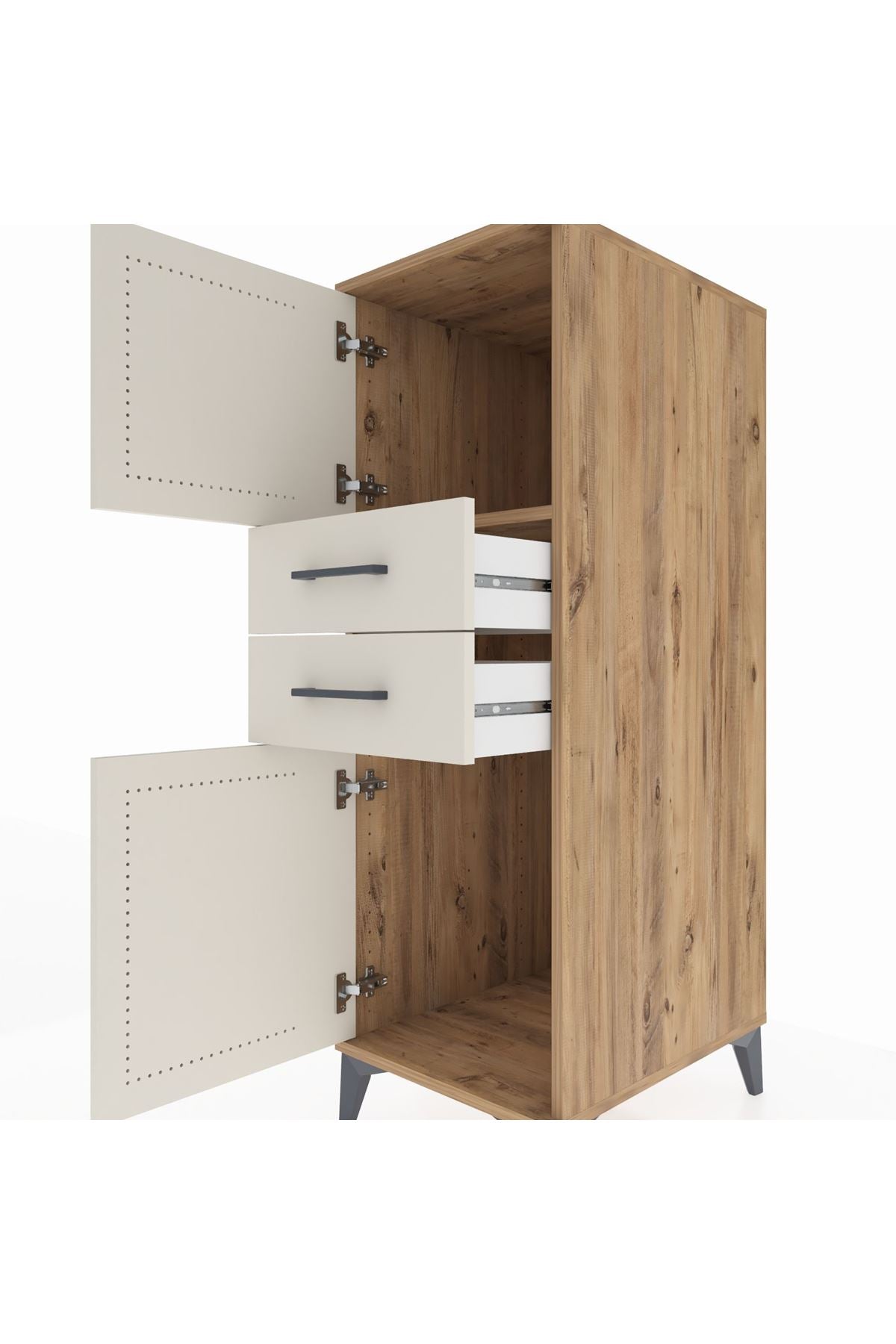 Kronos Dolap Tek Raflı 2 Çekmeceli 2 Kapaklı 44x59x134 Çam-Aytaşı