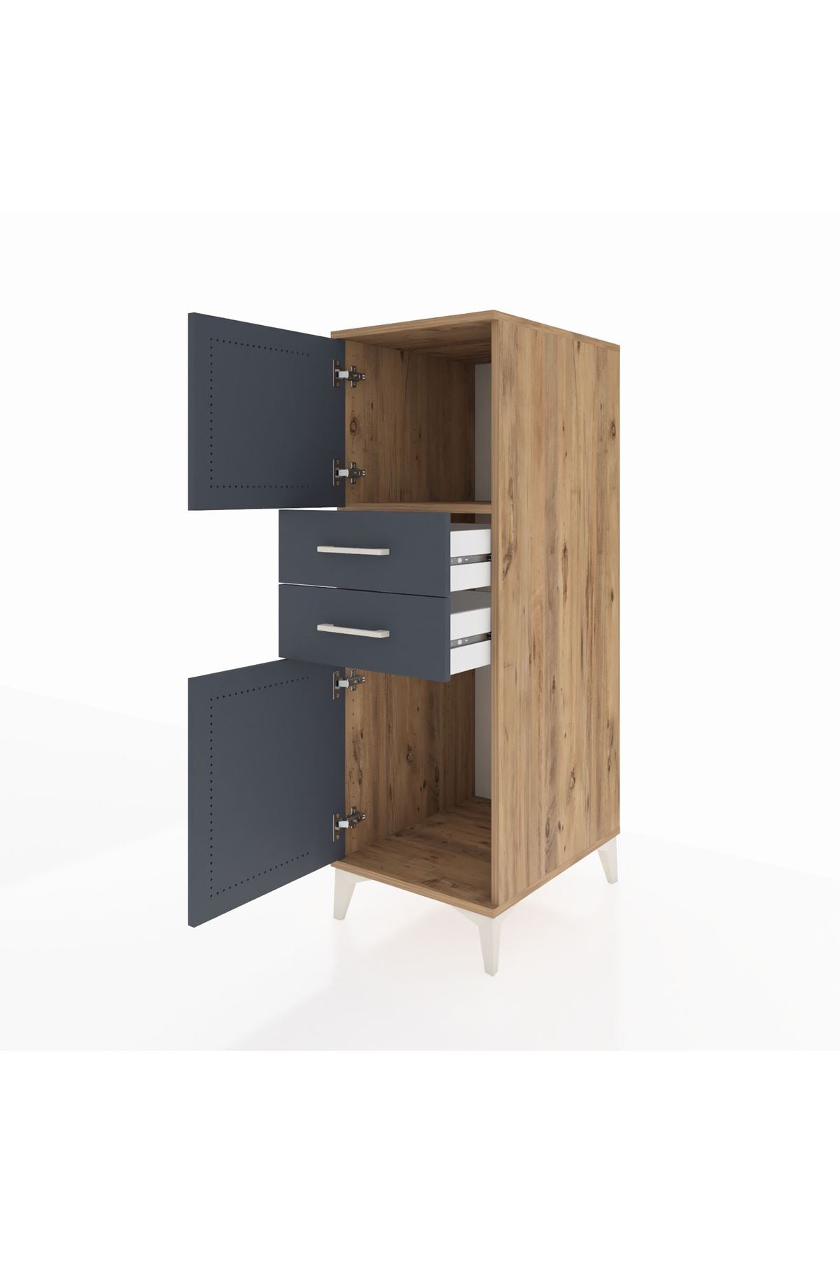 Kronos Dolap Tek Raflı 2 Çekmeceli 2 Kapaklı 44x59x134 Çam-Antrasit