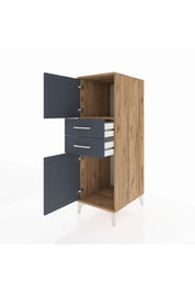 Kronos Dolap Tek Raflı 2 Çekmeceli 2 Kapaklı 44x59x134 Çam-Antrasit