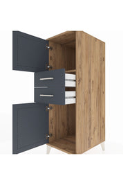 Kronos Dolap Tek Raflı 2 Çekmeceli 2 Kapaklı 44x59x134 Çam-Antrasit