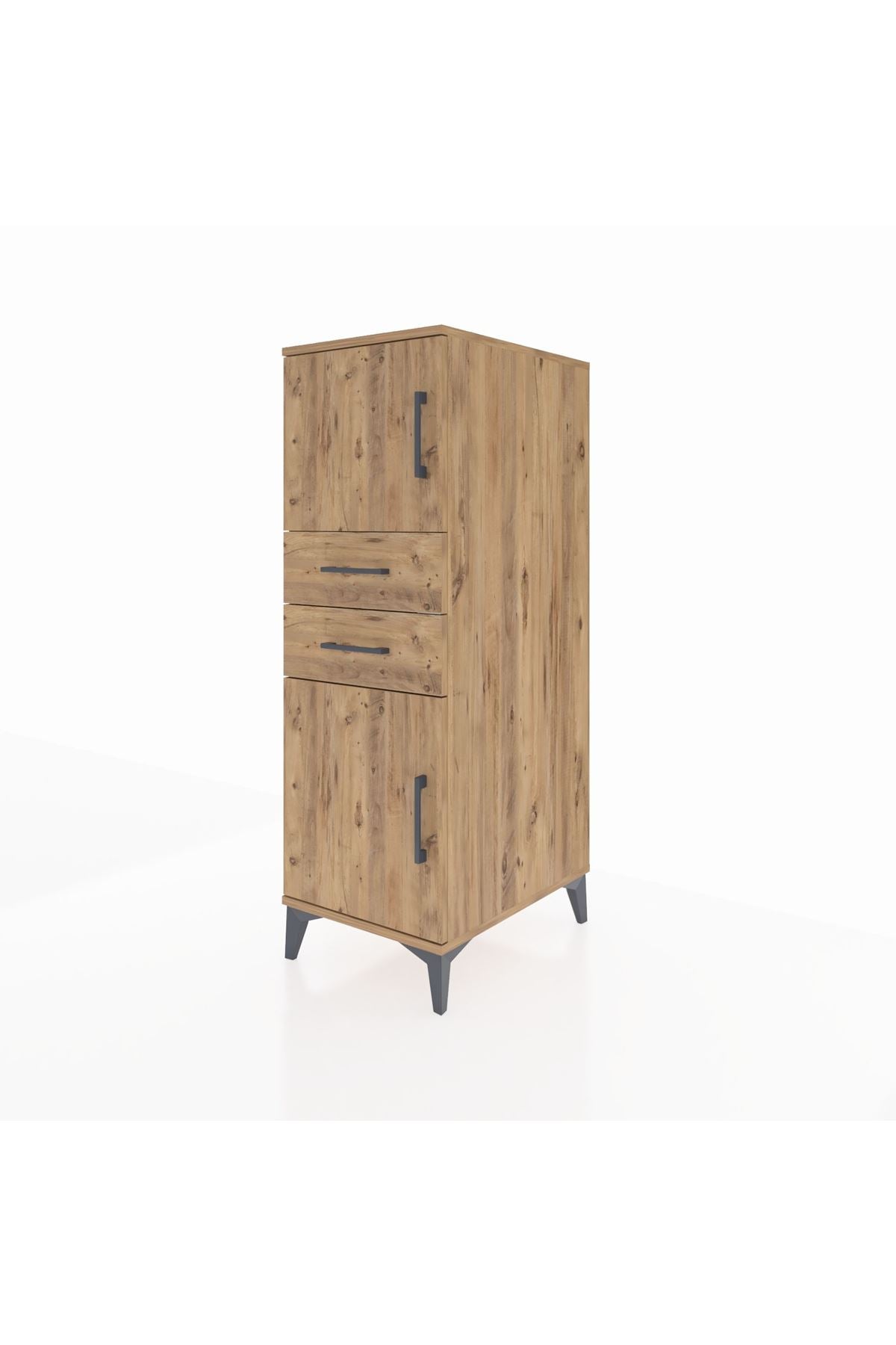 Kronos Dolap Tek Raflı 2 Çekmeceli 2 Kapaklı 44x59x134 Çam-Çam