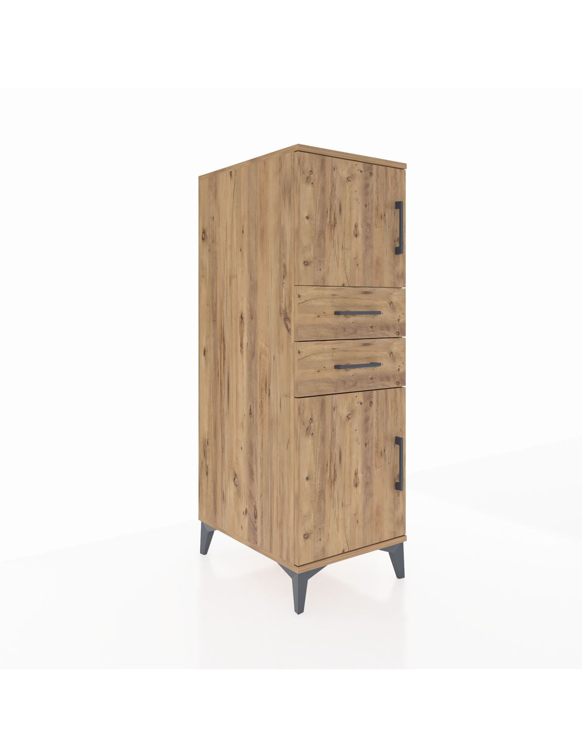 Kronos Dolap Tek Raflı 2 Çekmeceli 2 Kapaklı 44x59x134 Çam-Çam