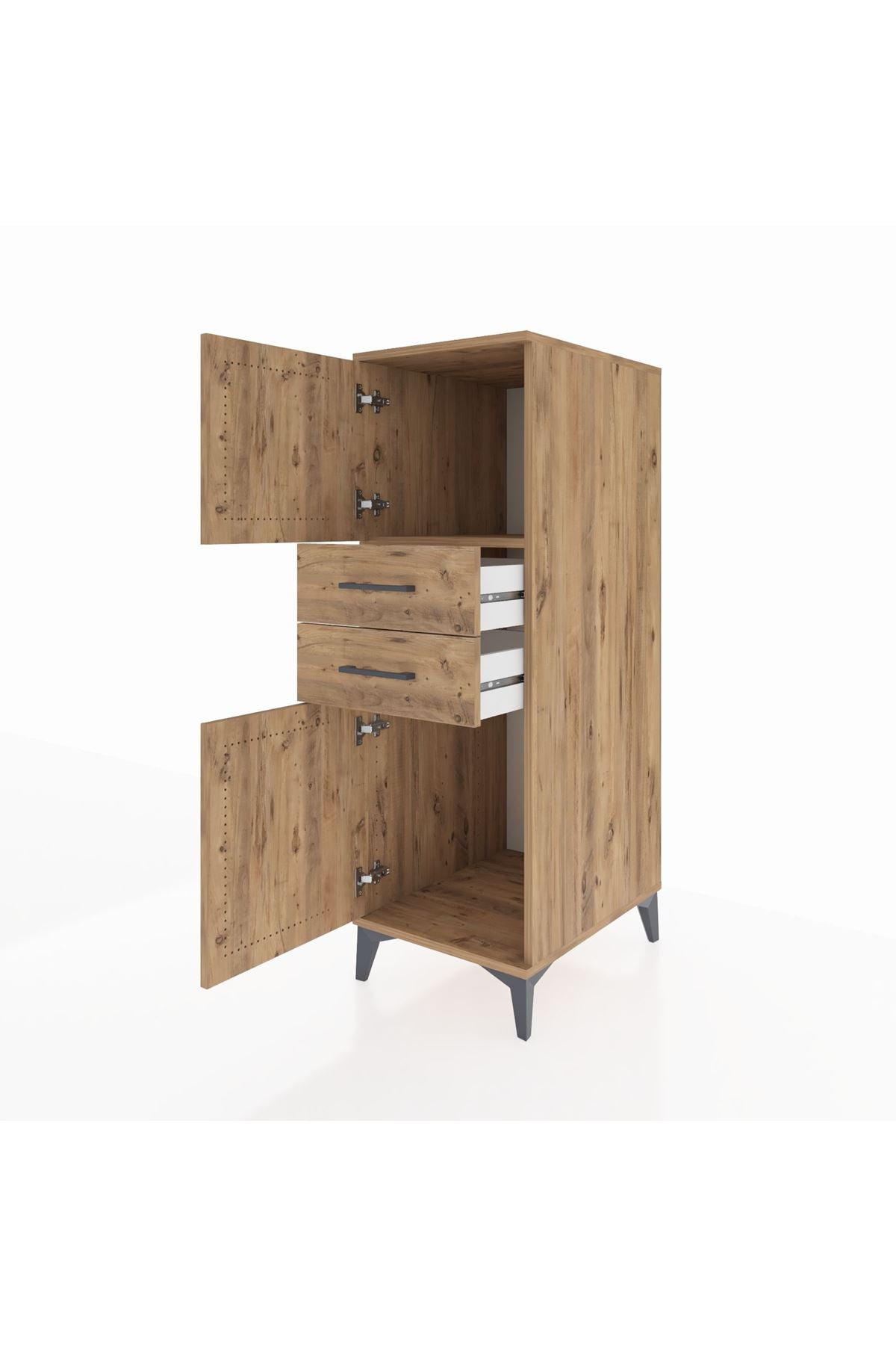 Kronos Dolap Tek Raflı 2 Çekmeceli 2 Kapaklı 44x59x134 Çam-Çam