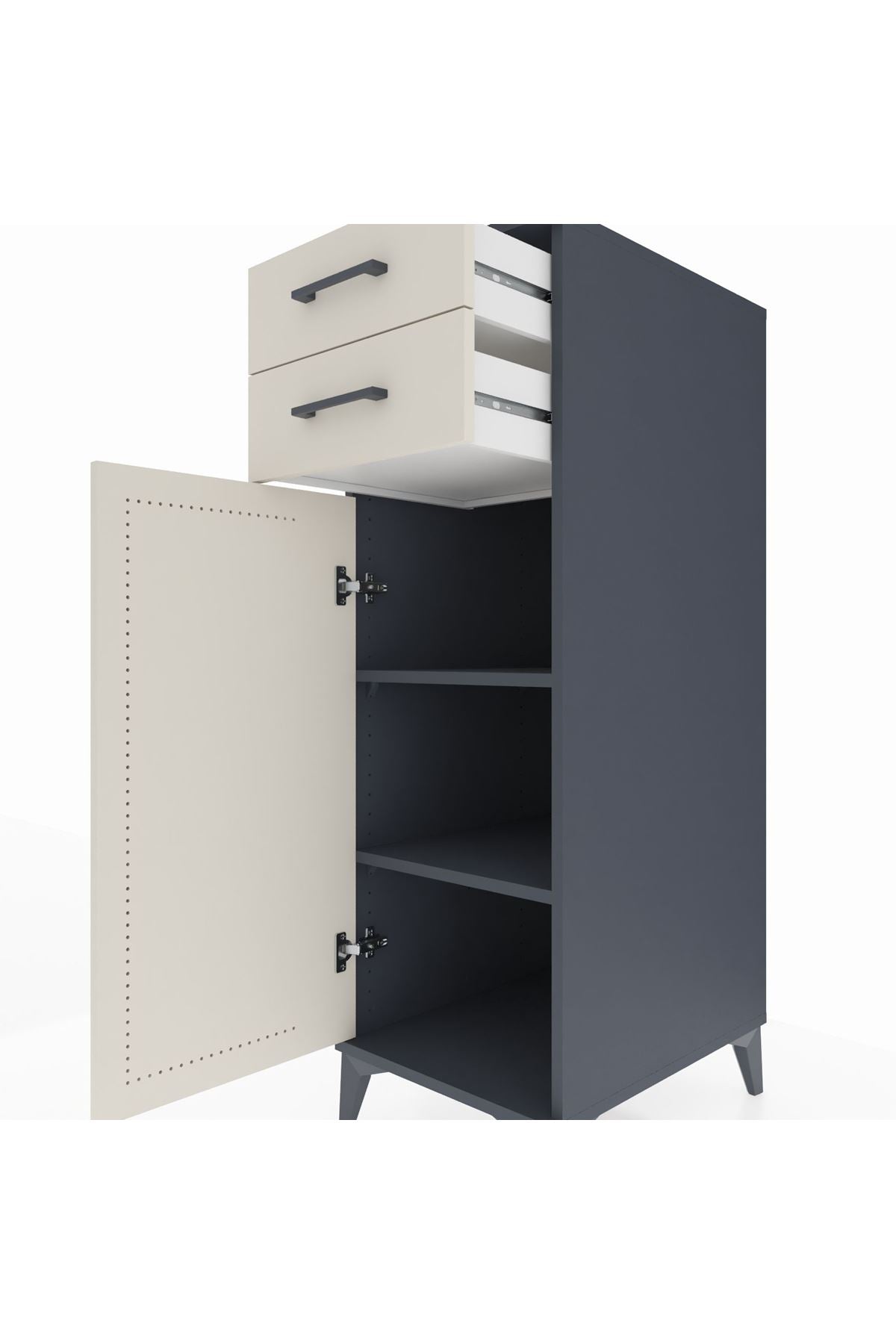 Kronos Dolap 2 Raflı 2 Çekmeceli Tek Kapaklı 44x59x134 Antrasit-Aytaşı