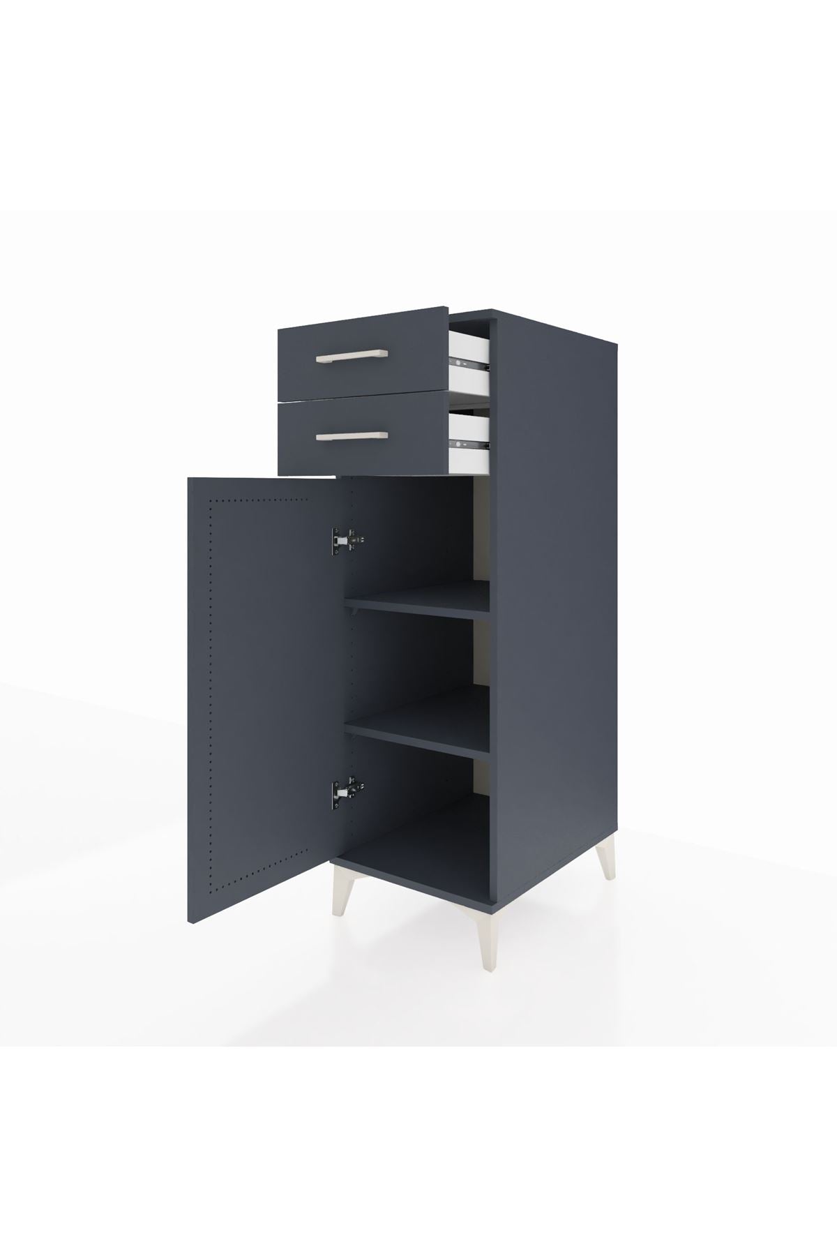 Kronos Dolap 2 Raflı 2 Çekmeceli Tek Kapaklı 44x59x134 Antrasit-Antrasit