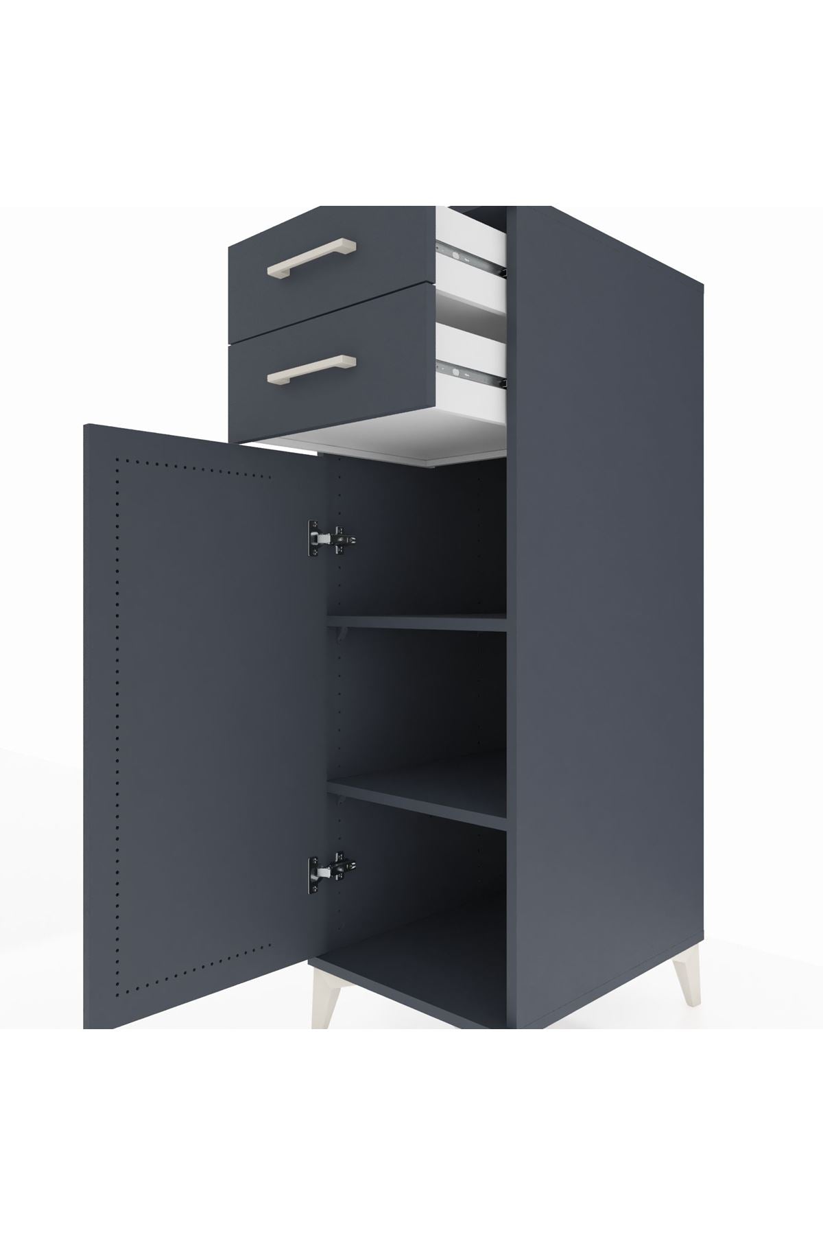 Kronos Dolap 2 Raflı 2 Çekmeceli Tek Kapaklı 44x59x134 Antrasit-Antrasit