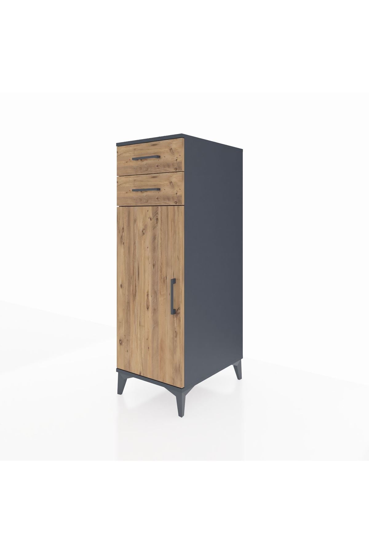 Kronos Dolap 2 Raflı 2 Çekmeceli Tek Kapaklı 44x59x134 Antrasit-Çam