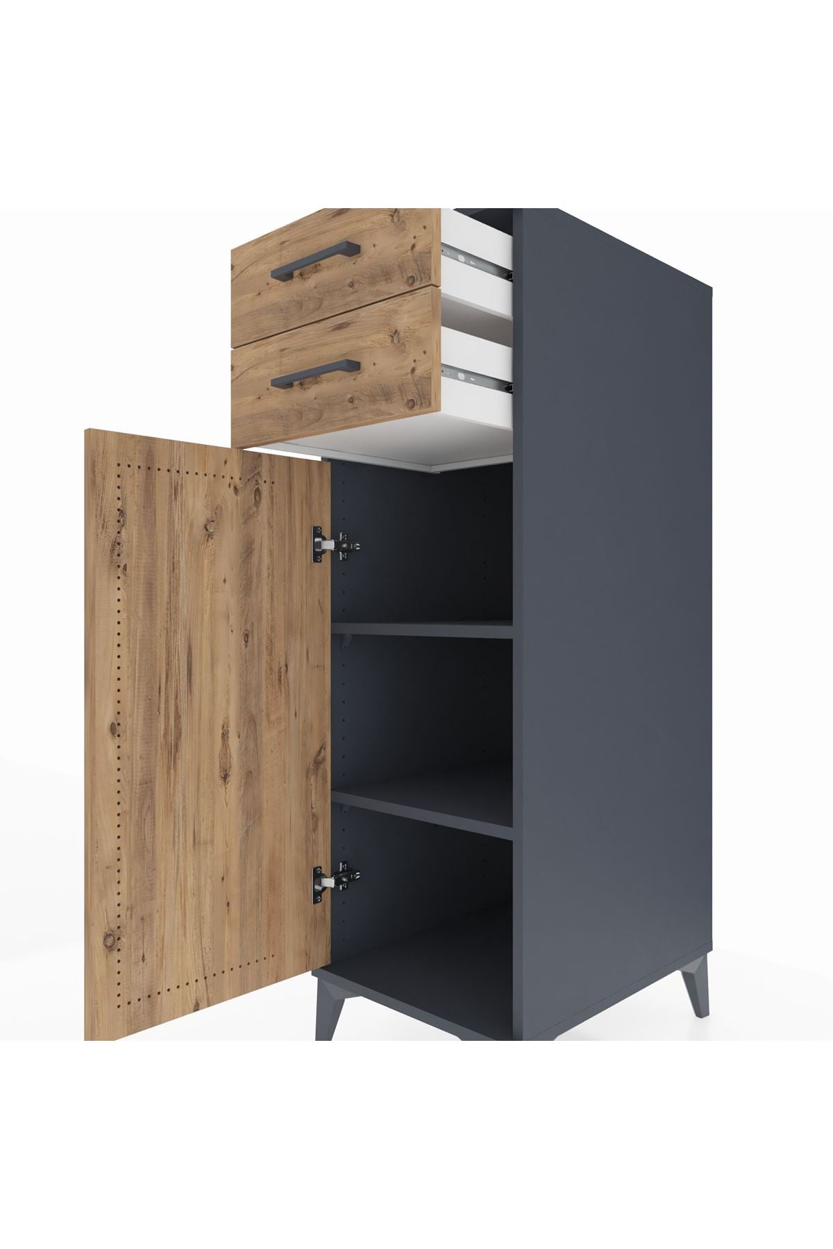 Kronos Dolap 2 Raflı 2 Çekmeceli Tek Kapaklı 44x59x134 Antrasit-Çam