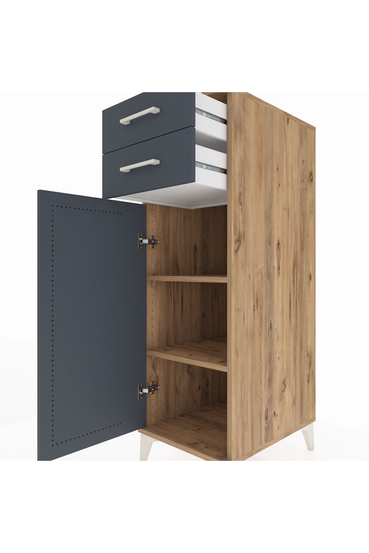 Kronos Dolap 2 Raflı 2 Çekmeceli Tek Kapaklı 44x59x134 Çam-Antrasit