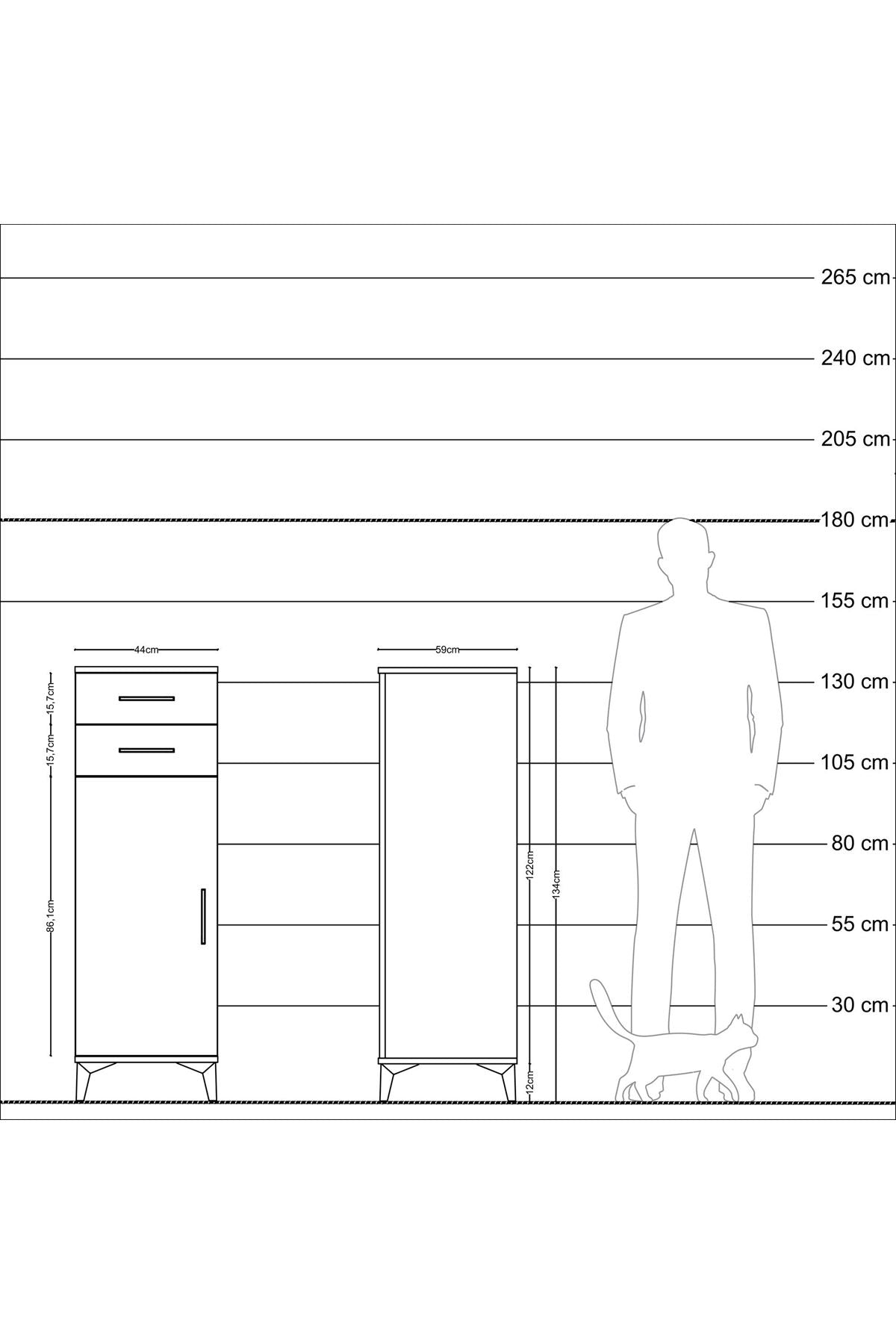 Kronos Dolap 2 Raflı 2 Çekmeceli Tek Kapaklı 44x59x134 Çam-Antrasit