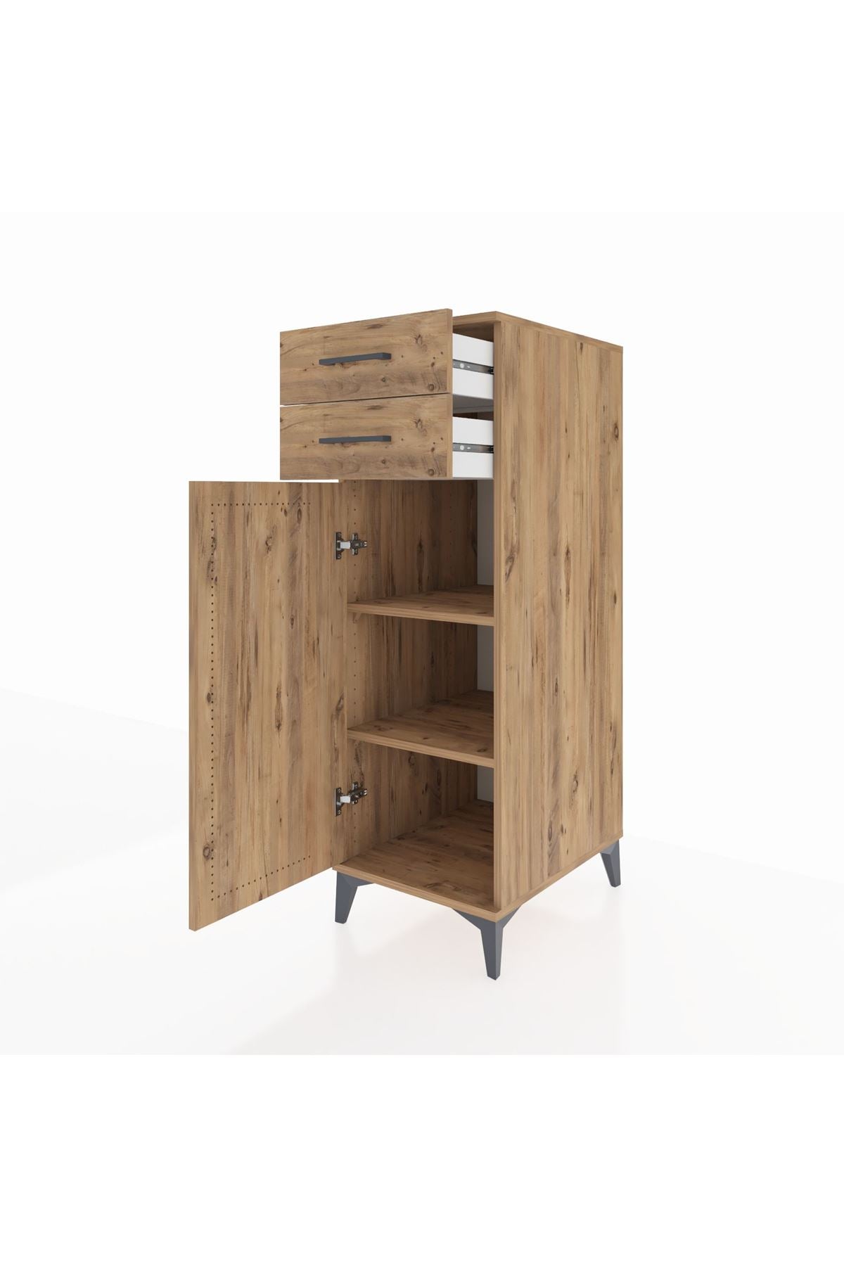 Kronos Dolap 2 Raflı 2 Çekmeceli Tek Kapaklı 44x59x134 Çam-Çam