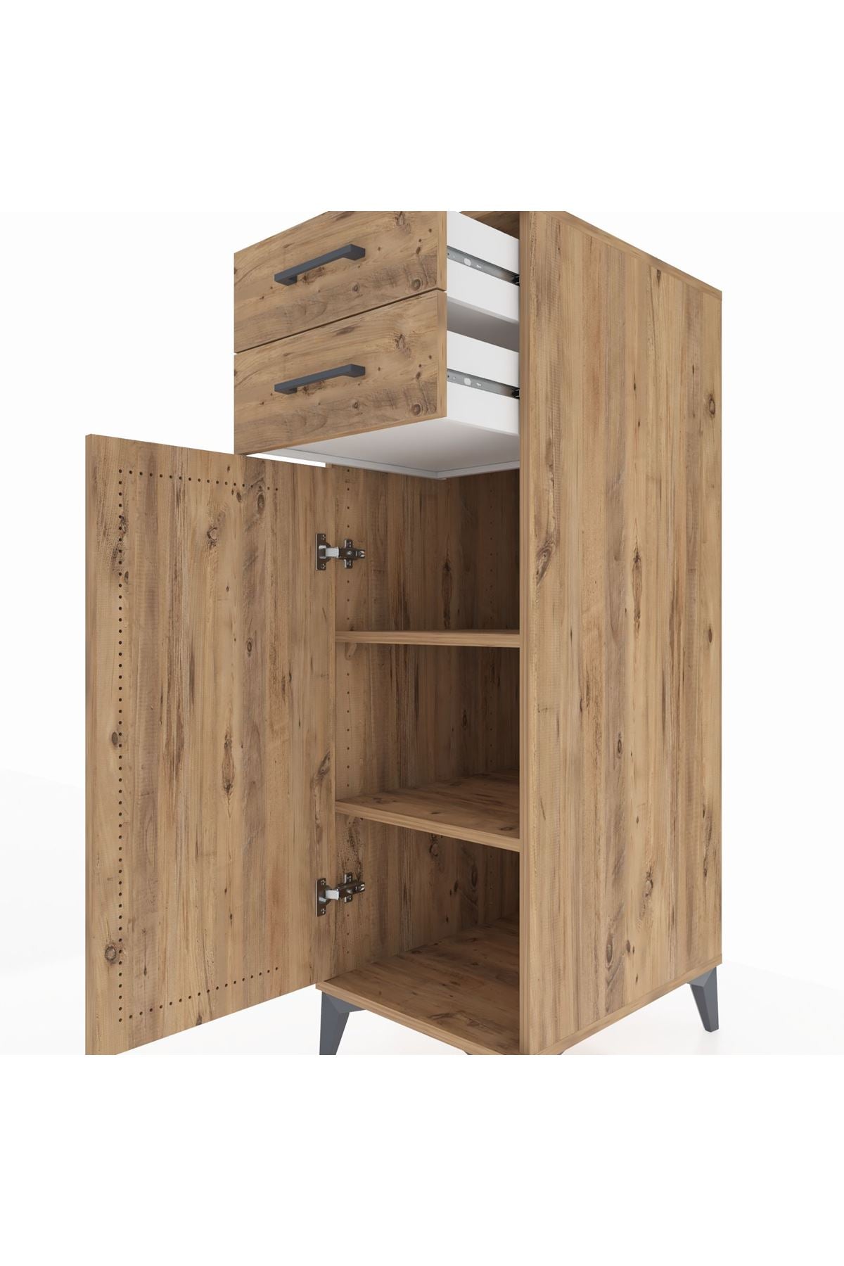 Kronos Dolap 2 Raflı 2 Çekmeceli Tek Kapaklı 44x59x134 Çam-Çam