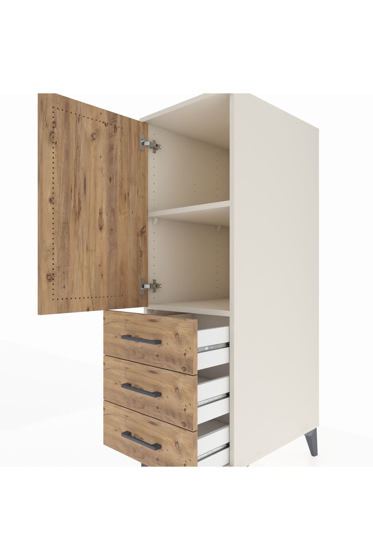 Kronos Dolap 2 Raflı 3 Çekmeceli Tek Kapaklı 44x59x134 Aytaşı-Çam