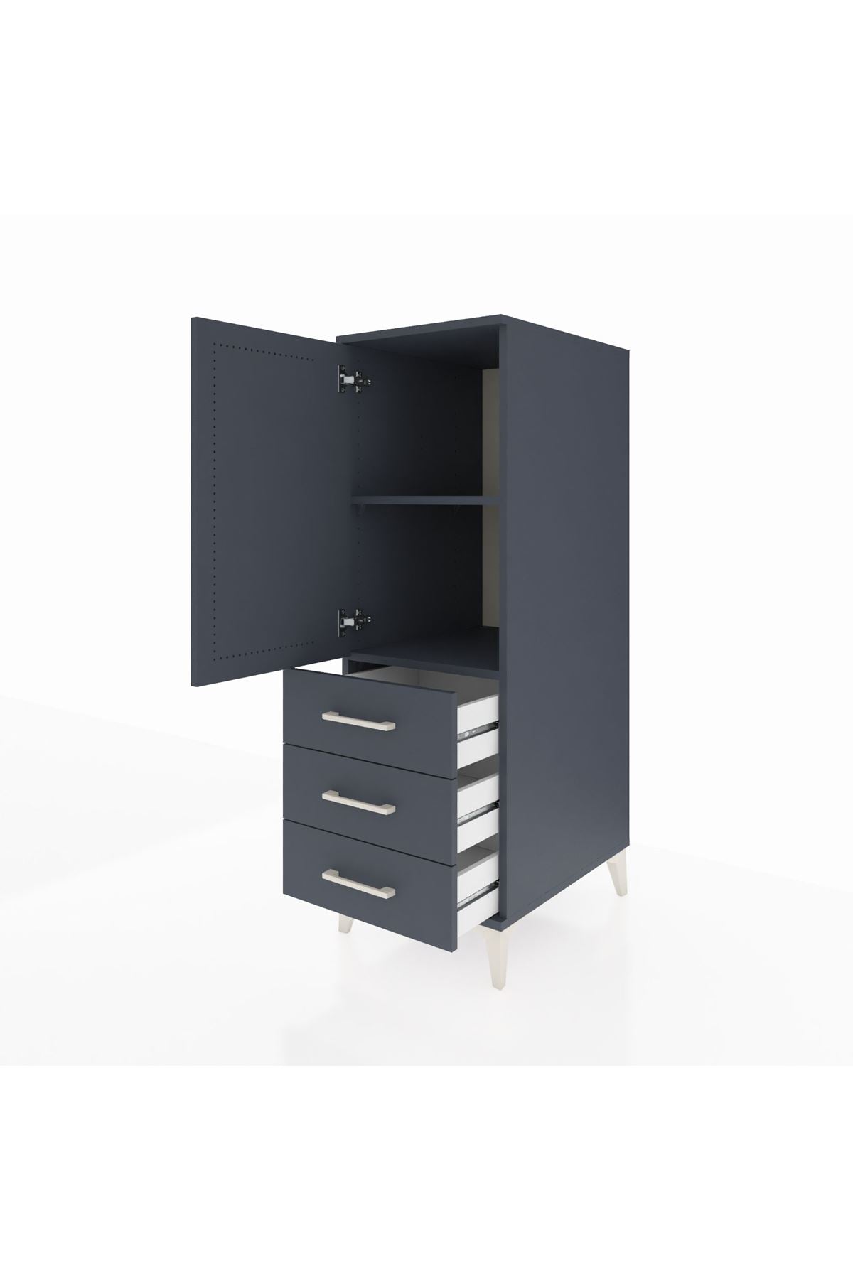 Kronos Dolap 2 Raflı 3 Çekmeceli Tek Kapaklı 44x59x134 Antrasit-Antrasit