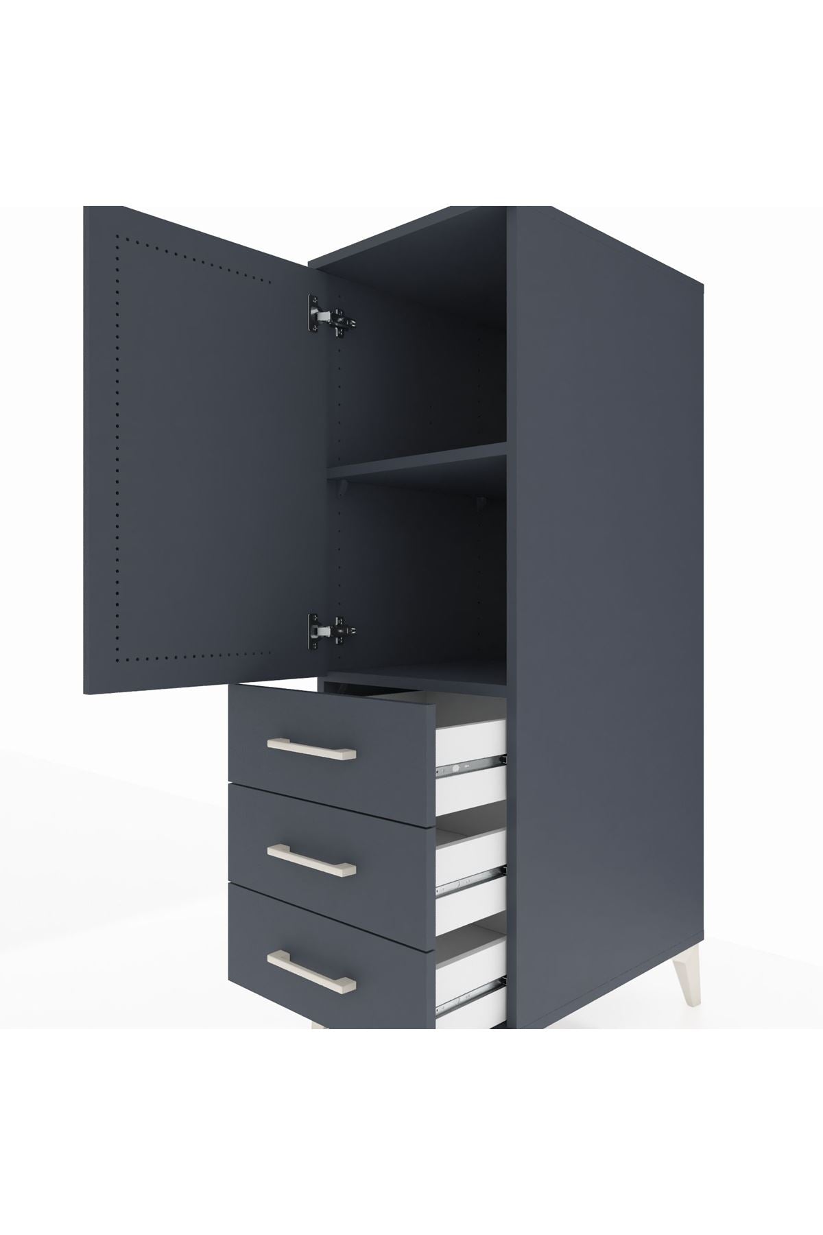 Kronos Dolap 2 Raflı 3 Çekmeceli Tek Kapaklı 44x59x134 Antrasit-Antrasit