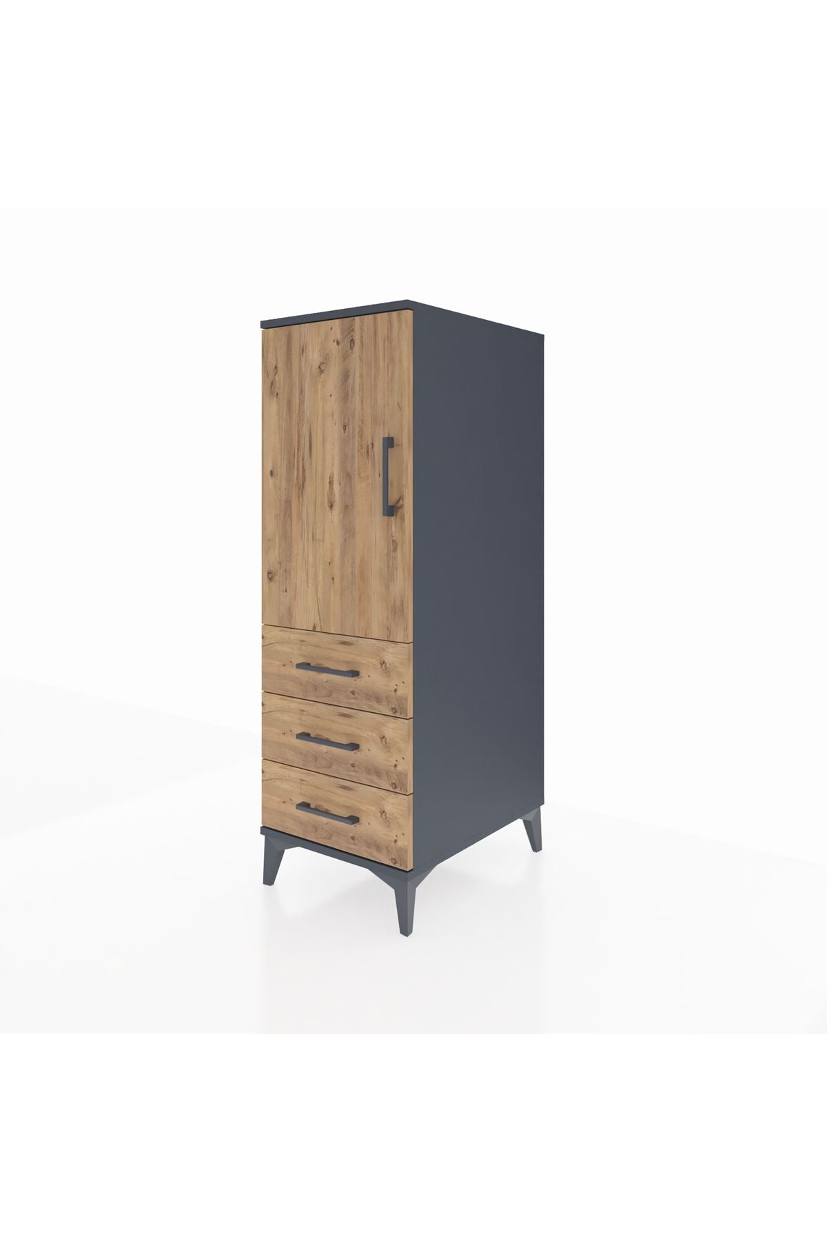 Kronos Dolap 2 Raflı 3 Çekmeceli Tek Kapaklı 44x59x134 Antrasit-Çam