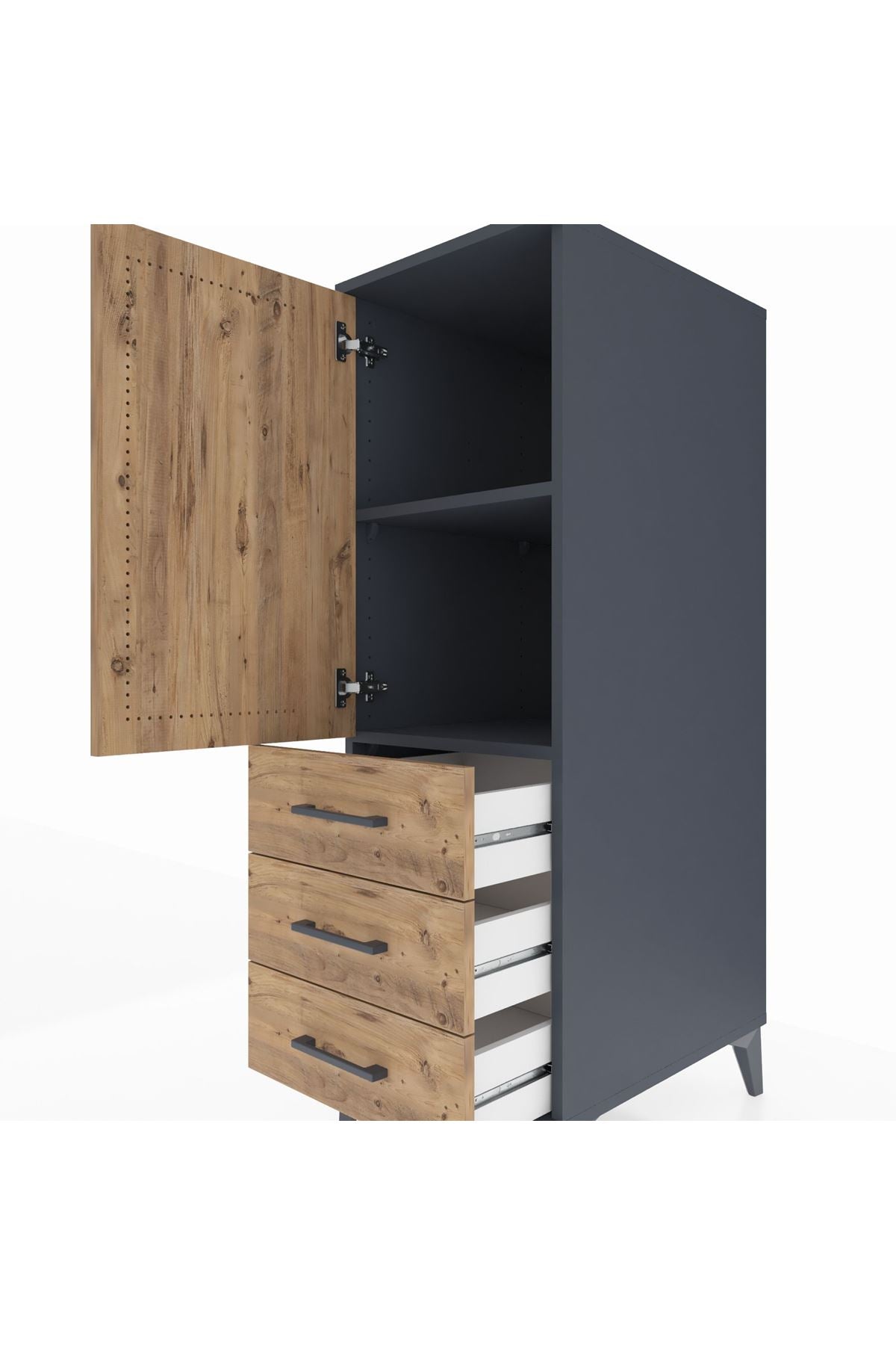 Kronos Dolap 2 Raflı 3 Çekmeceli Tek Kapaklı 44x59x134 Antrasit-Çam